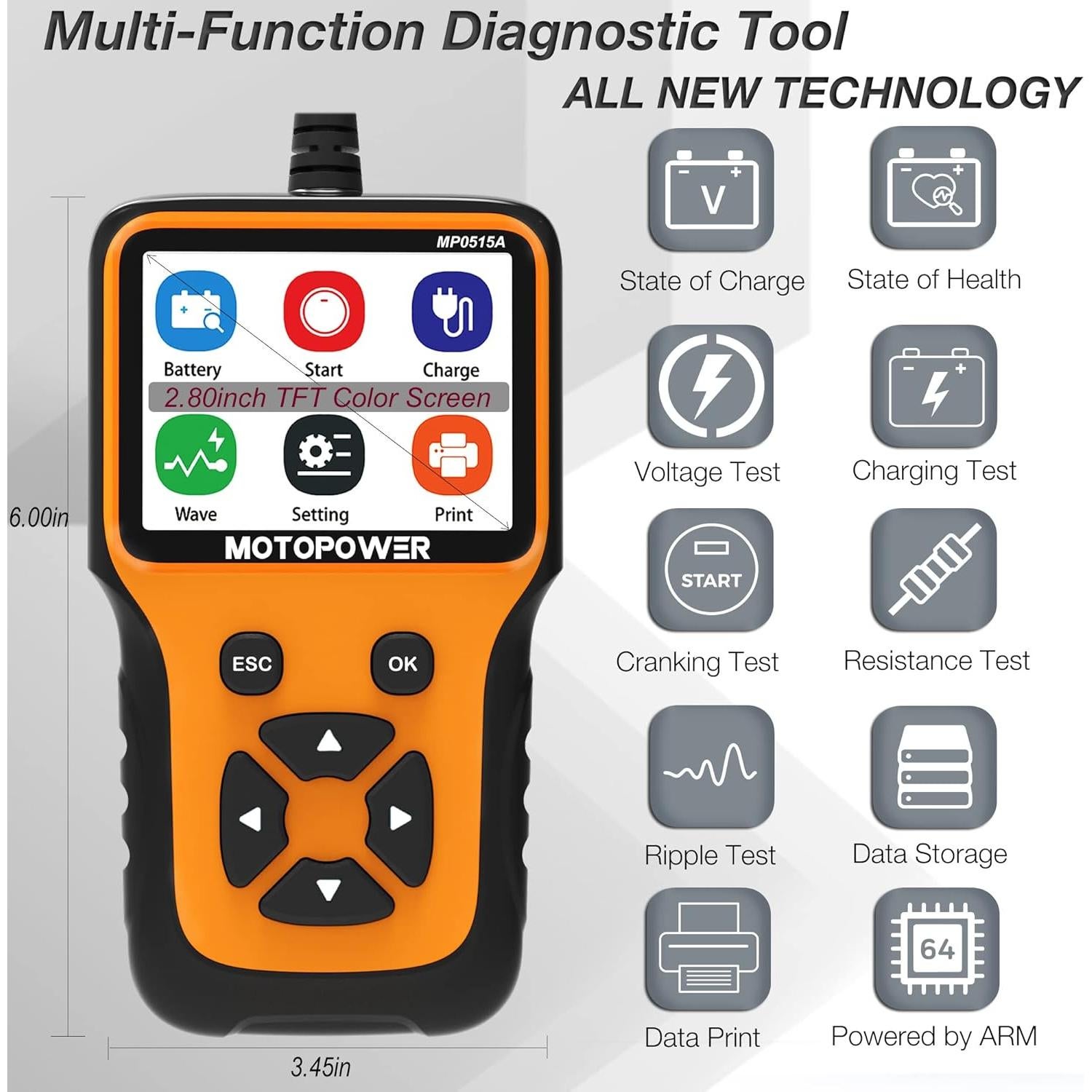 Probador de Batería MOTOPOWER MP0515A 12V con Pantalla LCD