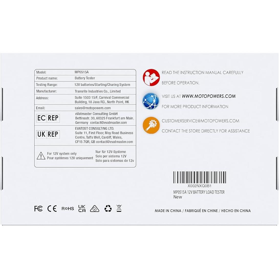Probador de Batería MOTOPOWER MP0515A 12V con Pantalla LCD