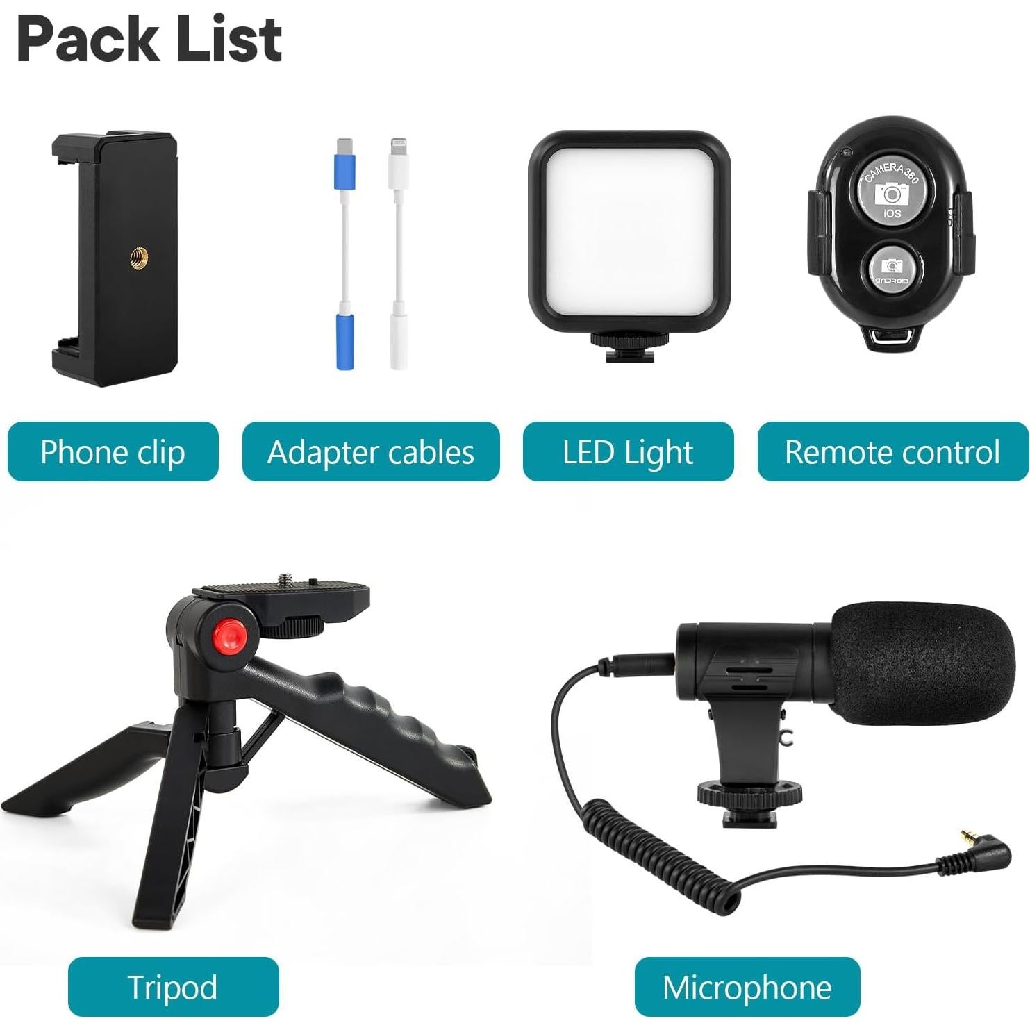 Kit de Vlogging Kalofaye MG20 con Luz LED y Micrófono