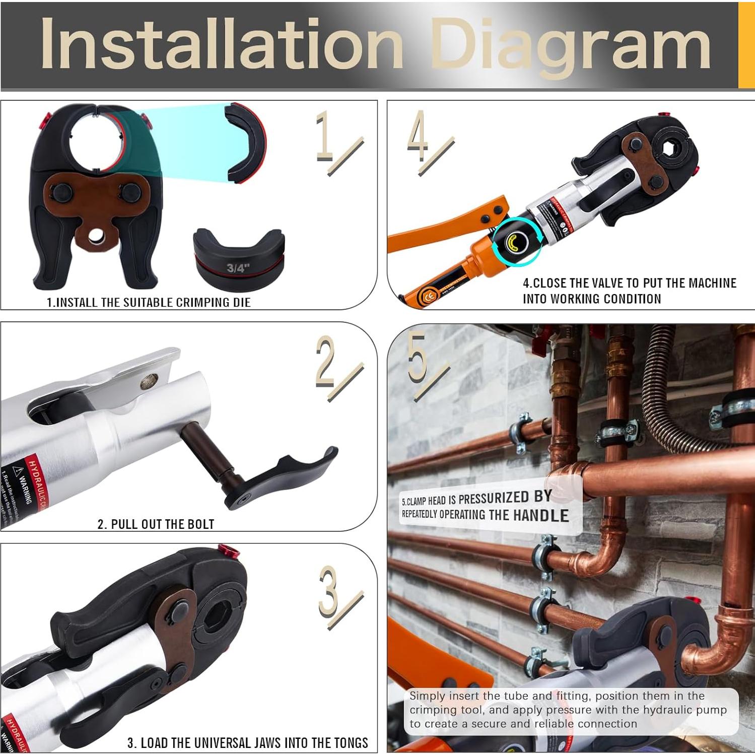 Herramienta de Crimpado Hidráulica ASDFGHT para Tubos de Cobre