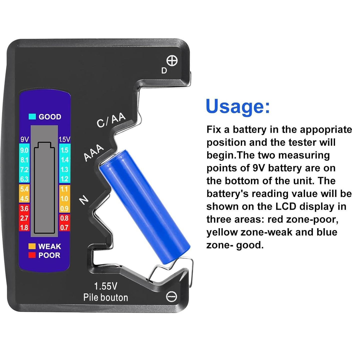 2PACK Probador de Baterías UMLIFE BT-886 1.5V y 9V