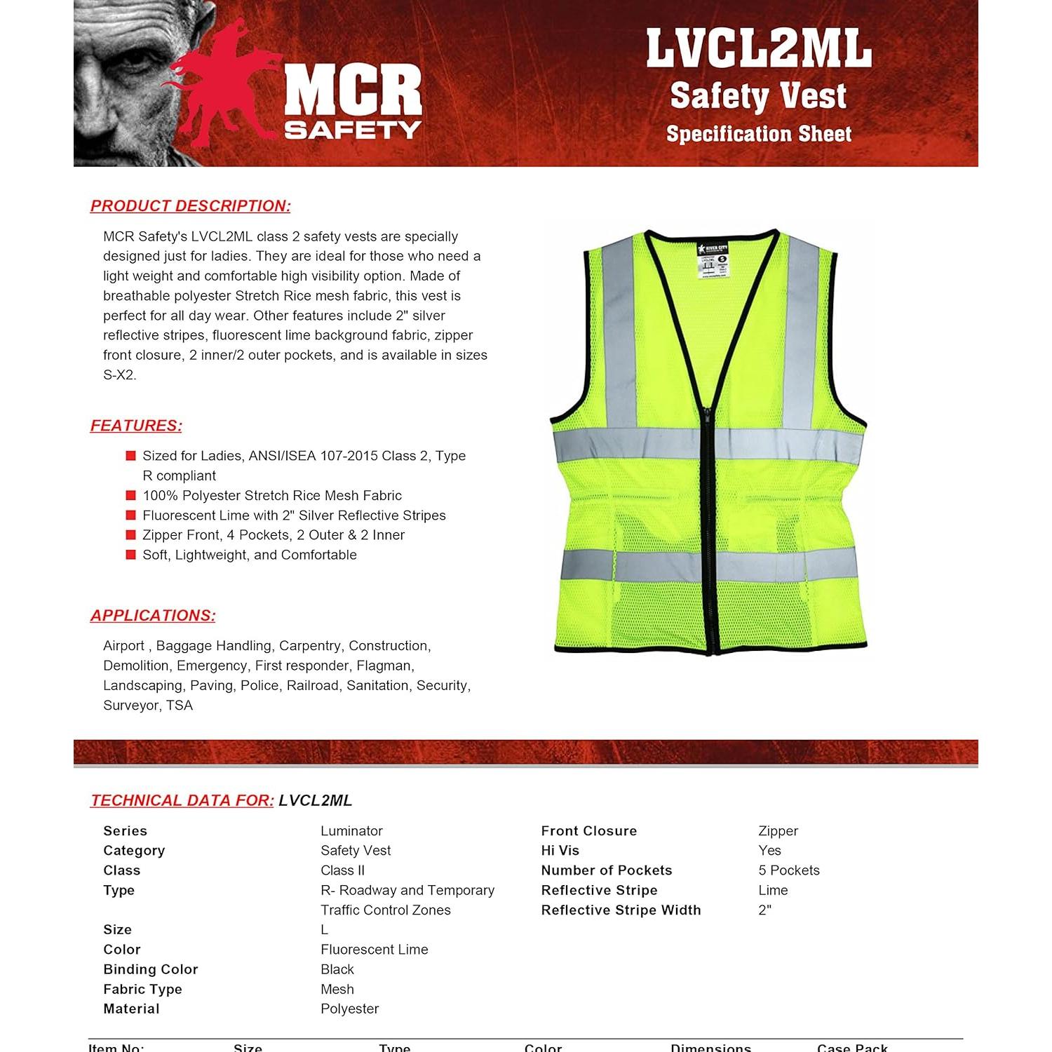Chaleco de Seguridad MCR Safety LVCL2MLM Dama Lima Mediano