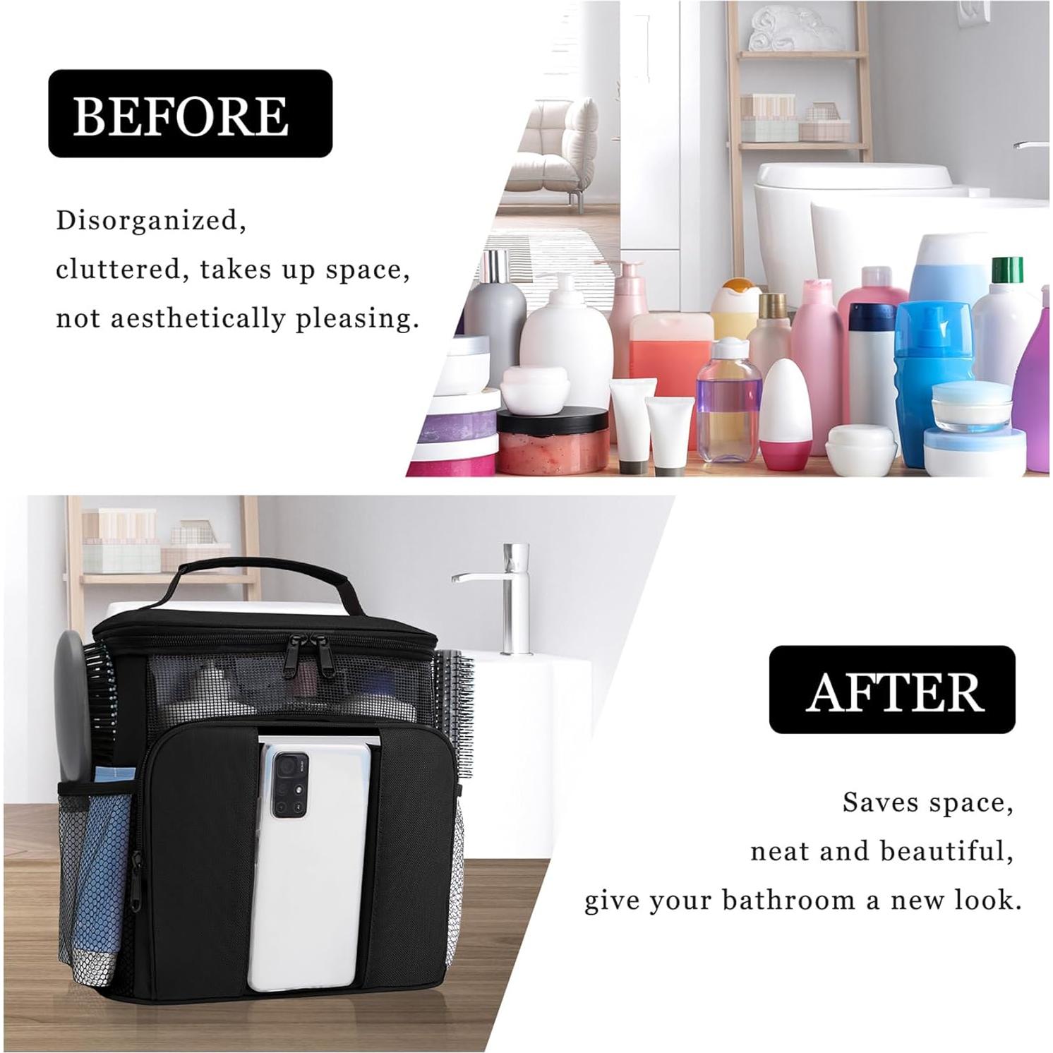 Caddy de Ducha Portátil Resistente al Agua - Bolsa de Aseo Negra