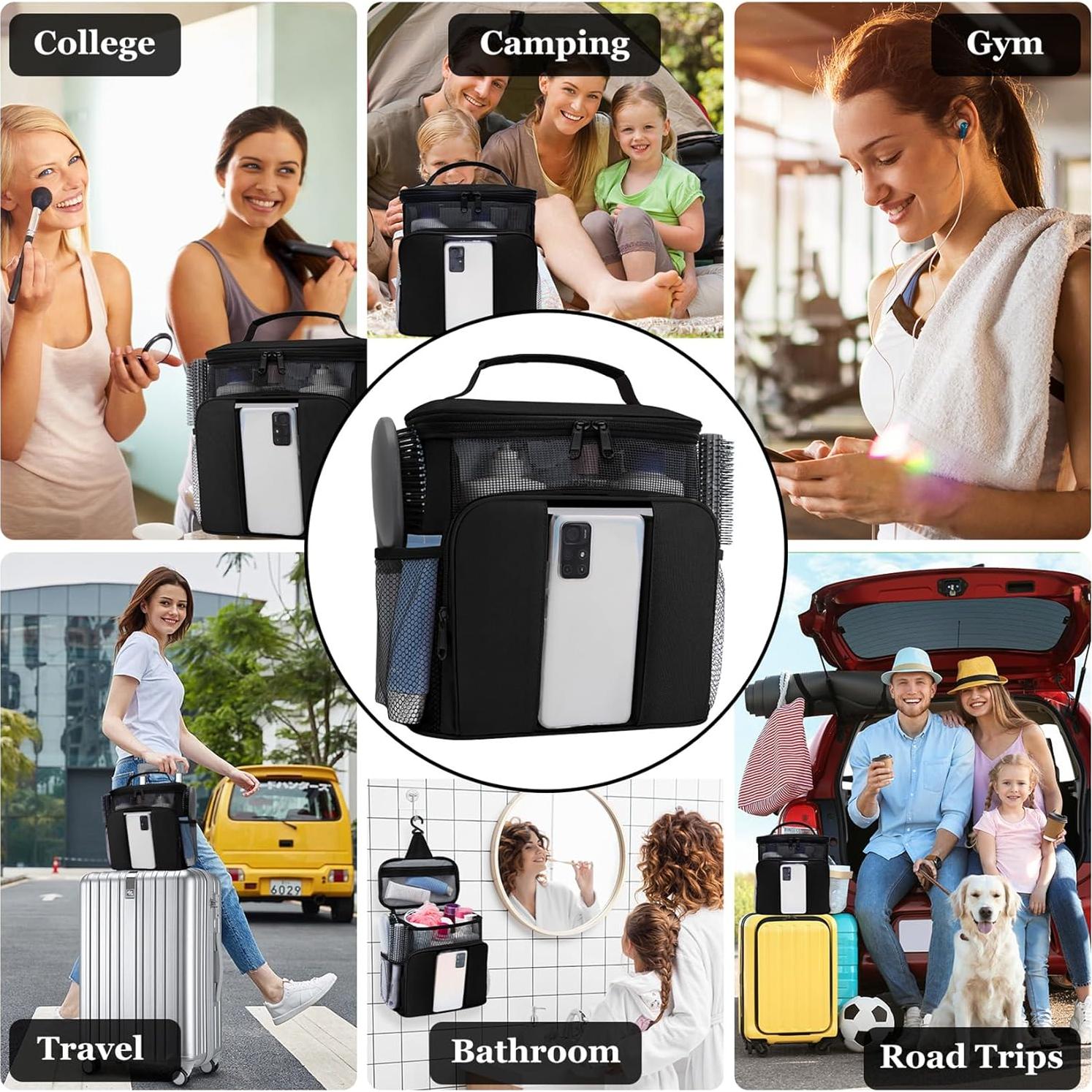 Caddy de Ducha Portátil Resistente al Agua - Bolsa de Aseo Negra