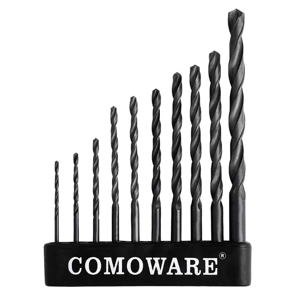 COMOWARE Twist Drill Bit Set- HSS Wood Drill Bit Sets, General Purpose, Black Oxide for Wood Plastic Alloys 10 Pcs