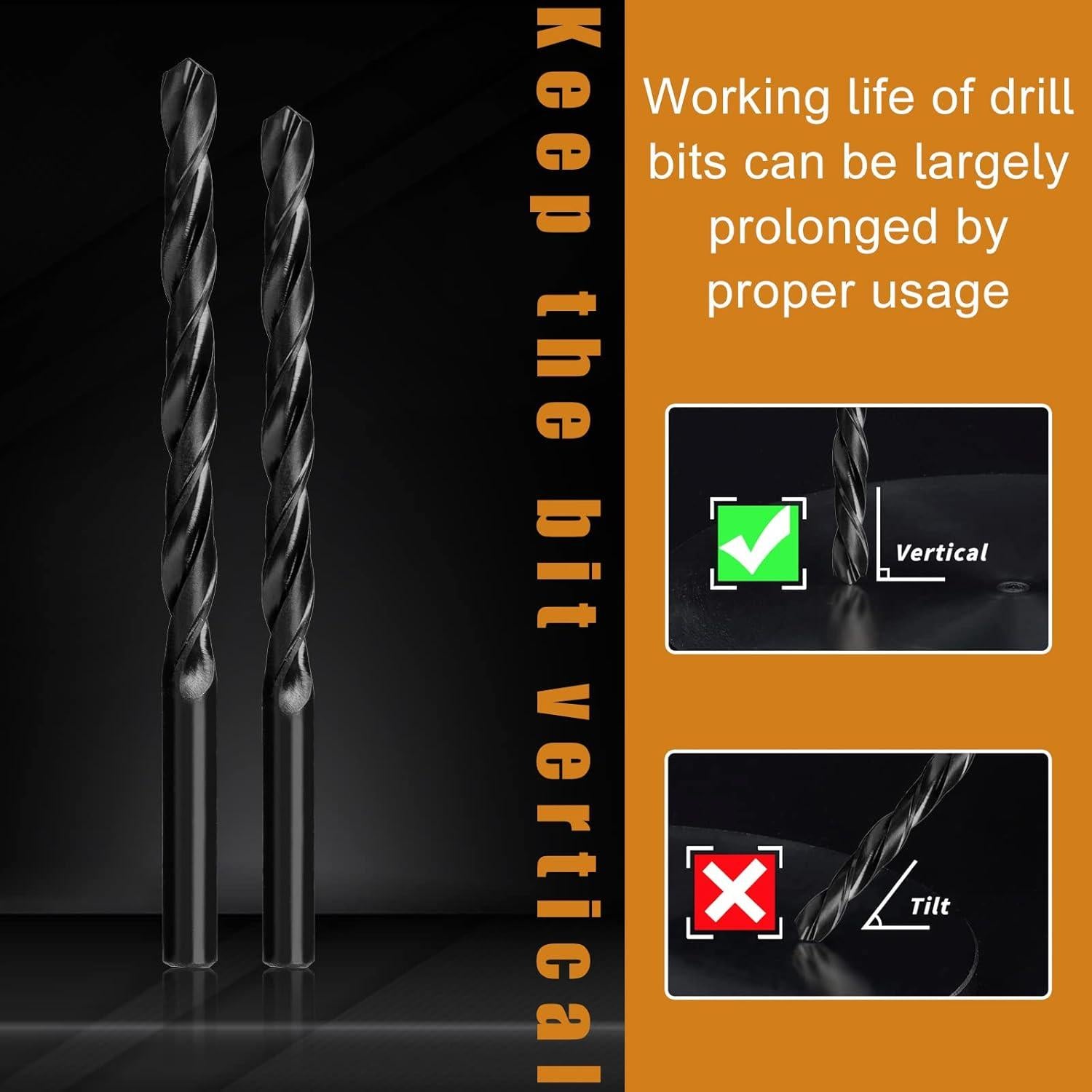 COMOWARE Twist Drill Bit Set- HSS Wood Drill Bit Sets, General Purpose, Black Oxide for Wood Plastic Alloys 10 Pcs