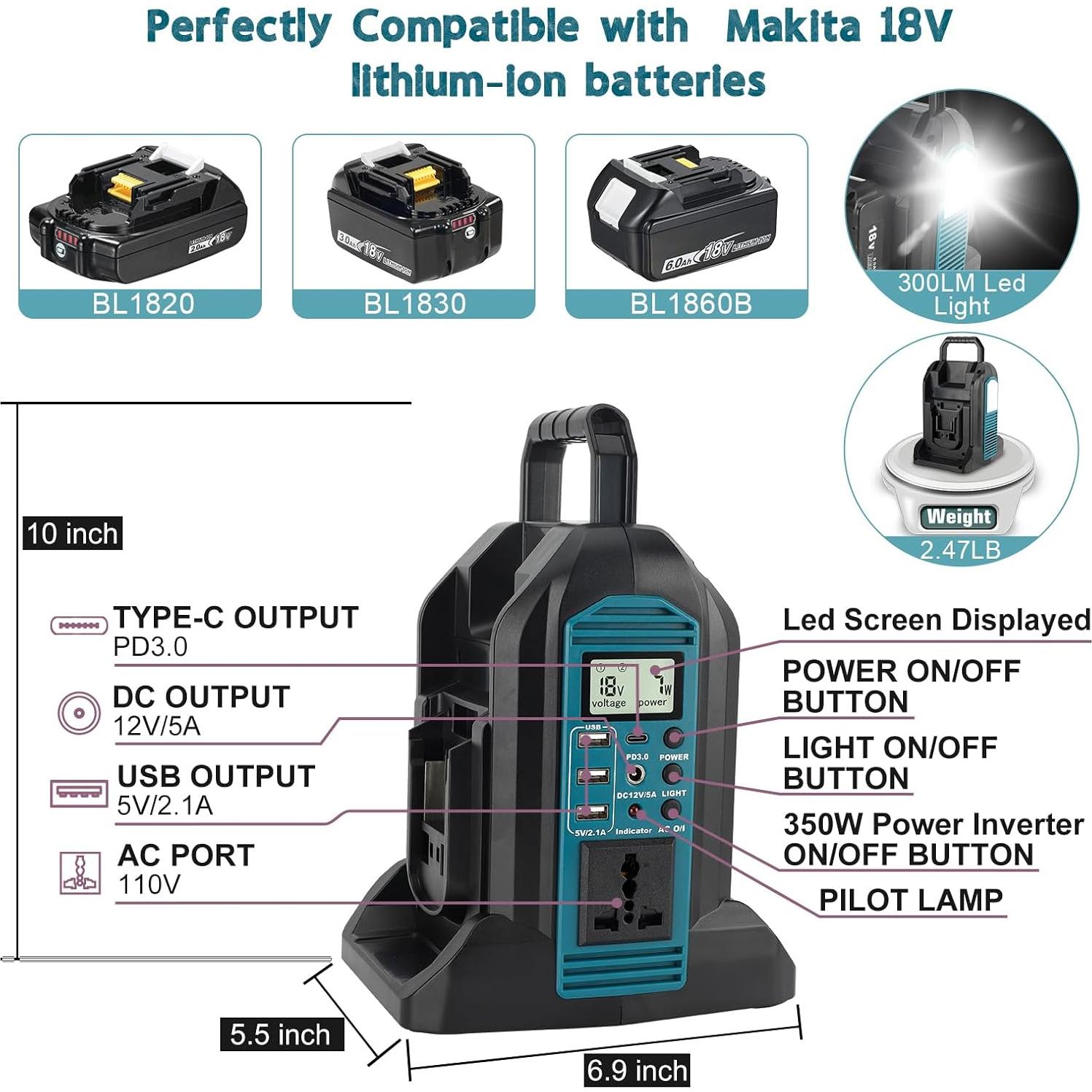 Inversor 350W para Baterías Li-ion Makita 18V LXT