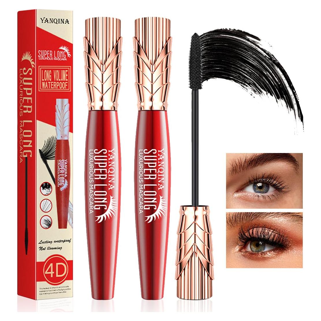 Máscara 4D Hulyfw 2Pcs Impermeable para Pestañas Largas