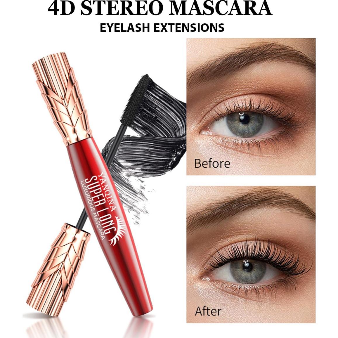 Máscara 4D Hulyfw 2Pcs Impermeable para Pestañas Largas
