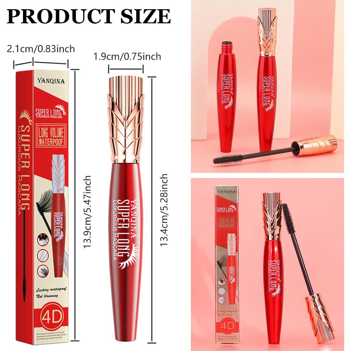 Máscara 4D Hulyfw 2Pcs Impermeable para Pestañas Largas