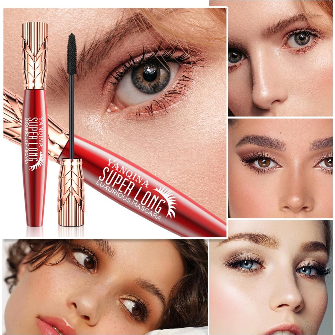 Máscara 4D Hulyfw 2Pcs Impermeable para Pestañas Largas