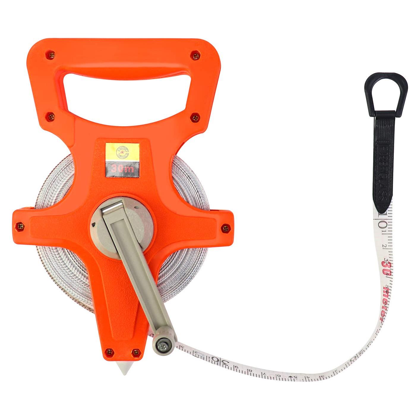 Cinta Métrica QWORK 30m Doble Cara Fibra de Vidrio Naranja