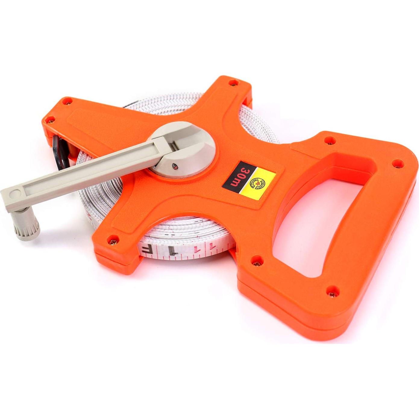 Cinta Métrica QWORK 30m Doble Cara Fibra de Vidrio Naranja