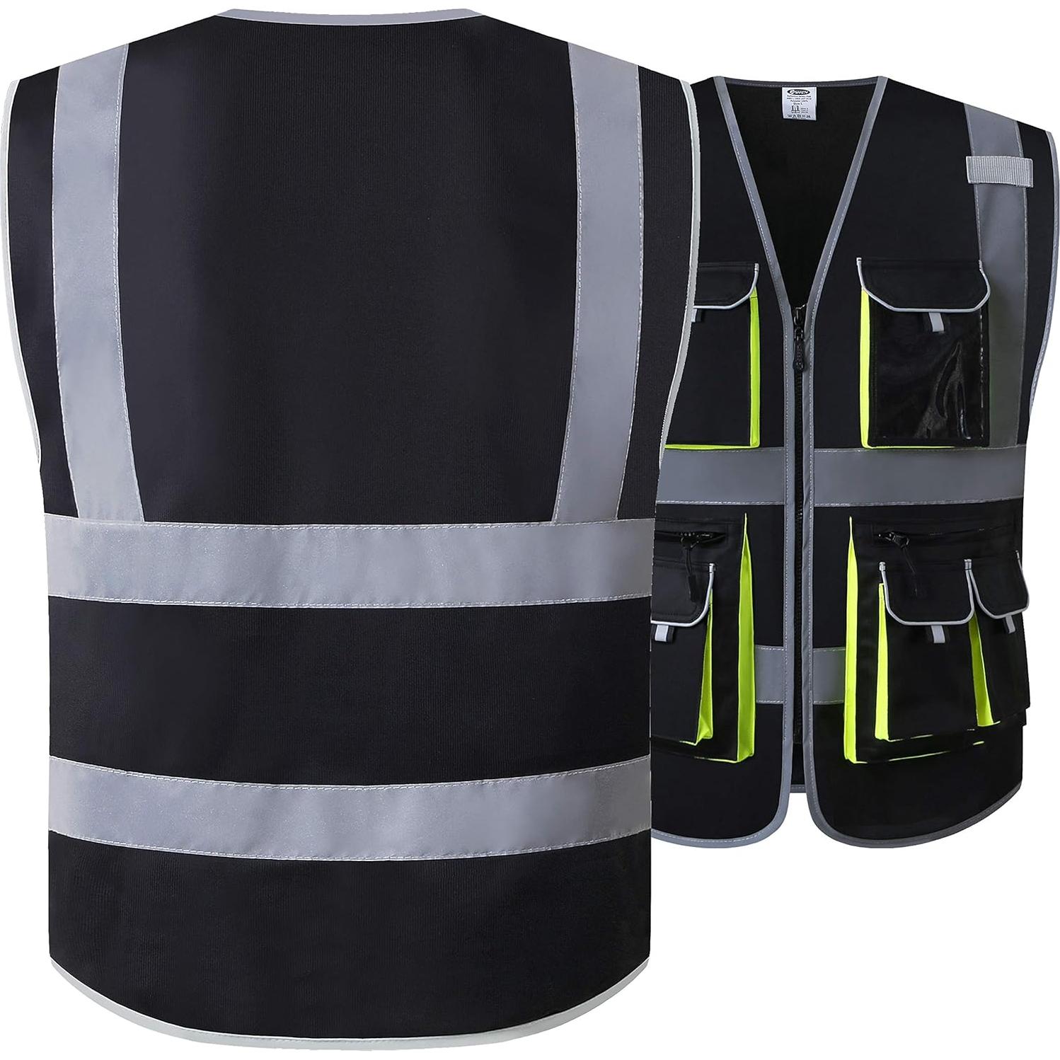 Chaleco de Seguridad JKSafety Negro con 10 Bolsillos Reflectantes