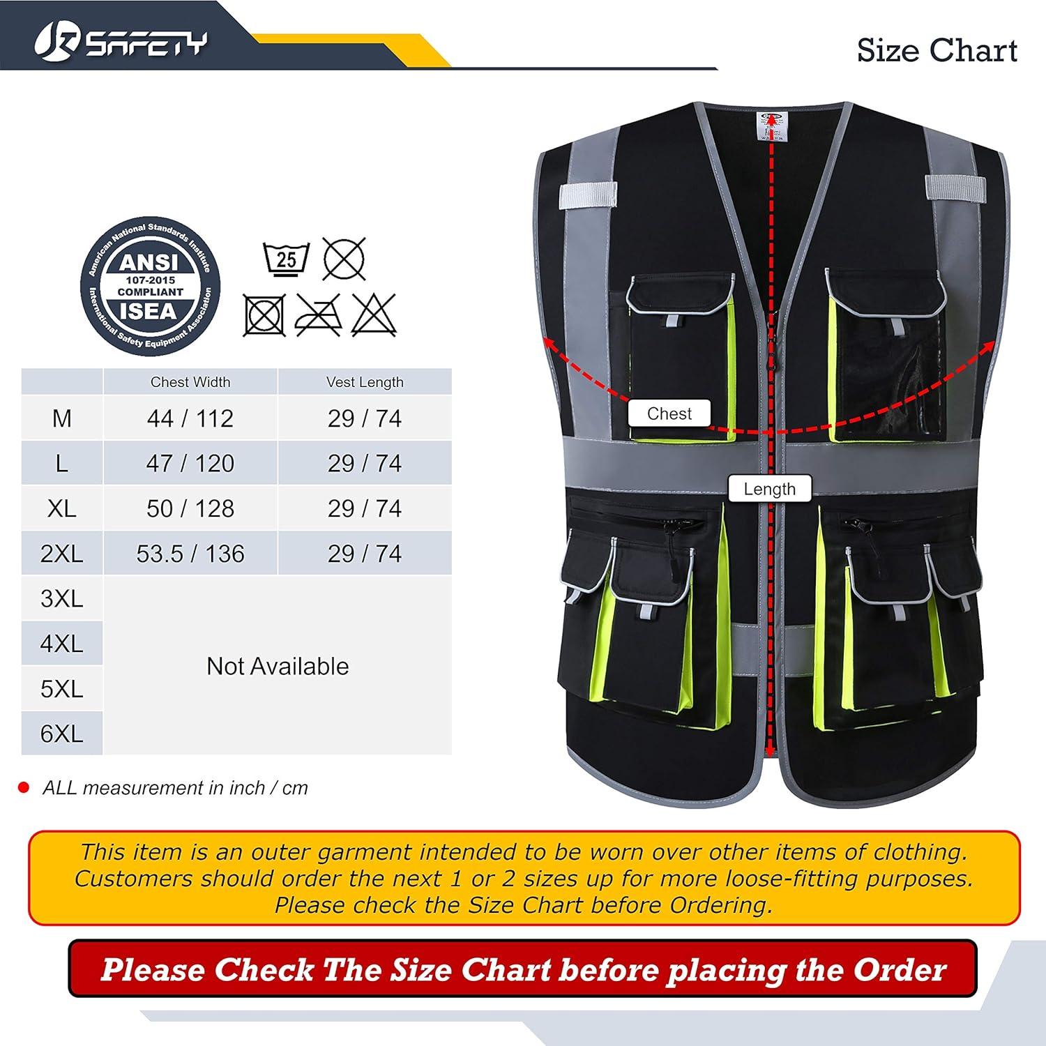 Chaleco de Seguridad JKSafety Negro con 10 Bolsillos Reflectantes