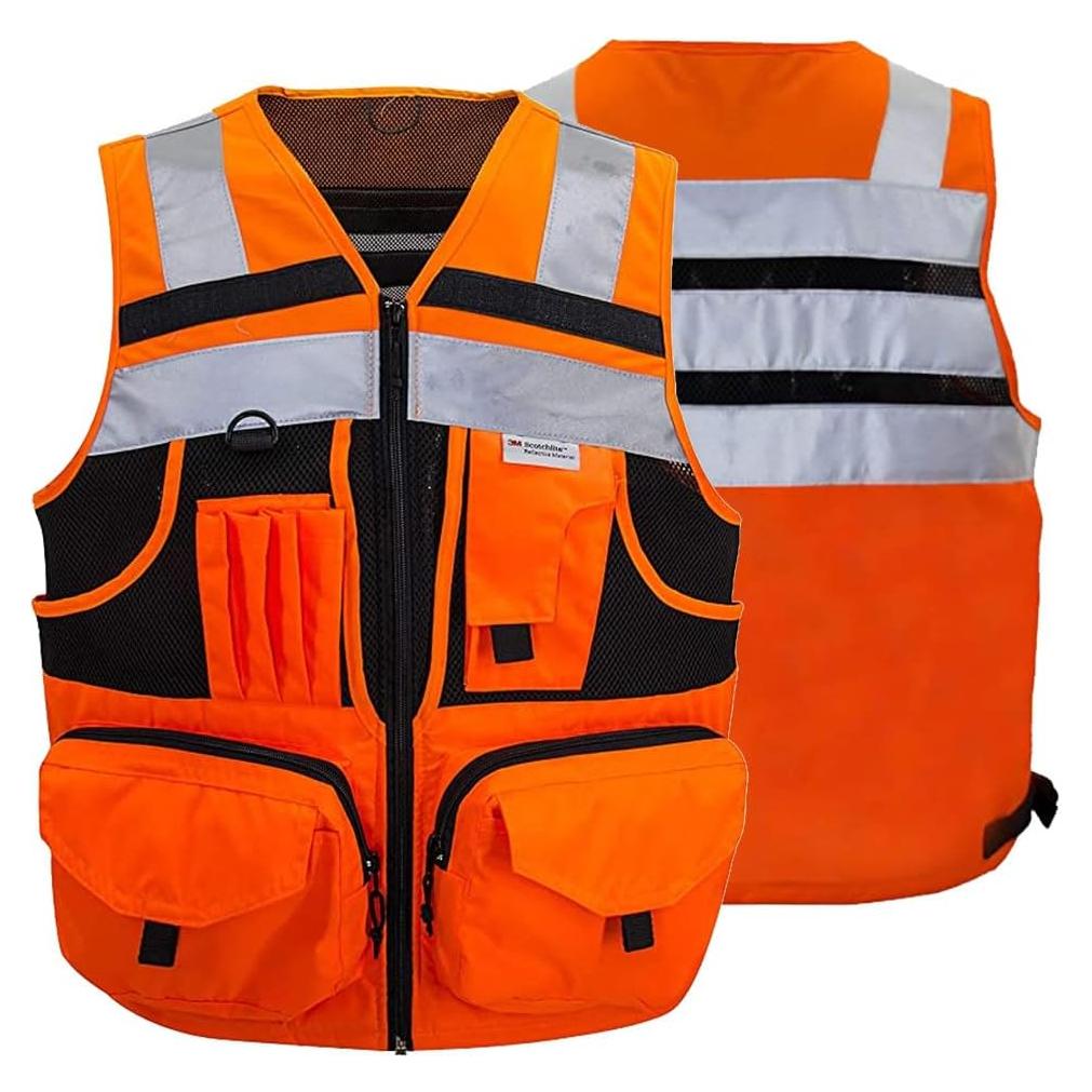 Chaleco de Seguridad Reflectante 3M Unisex 10 Bolsillos Naranja