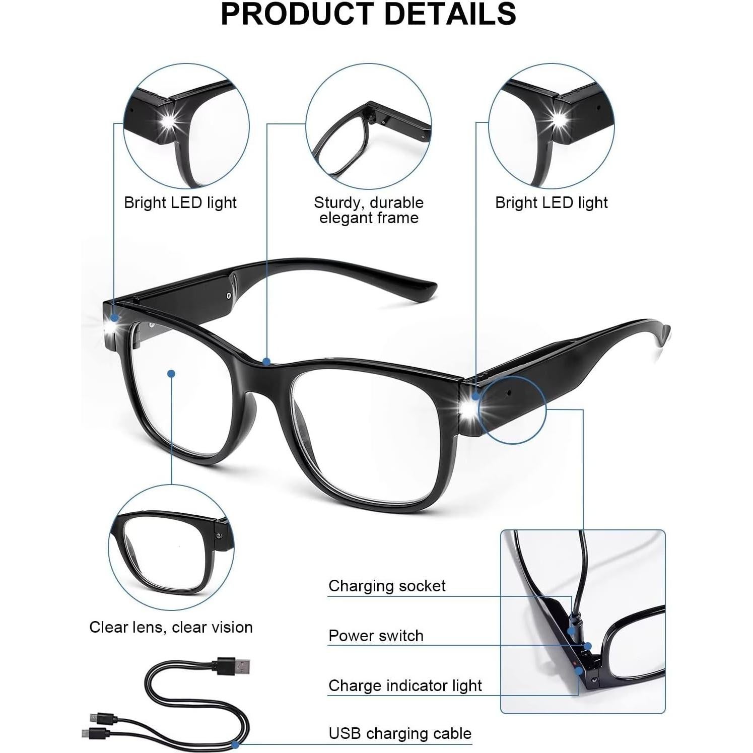 Gafas de lectura OKH con luces LED recargables USB