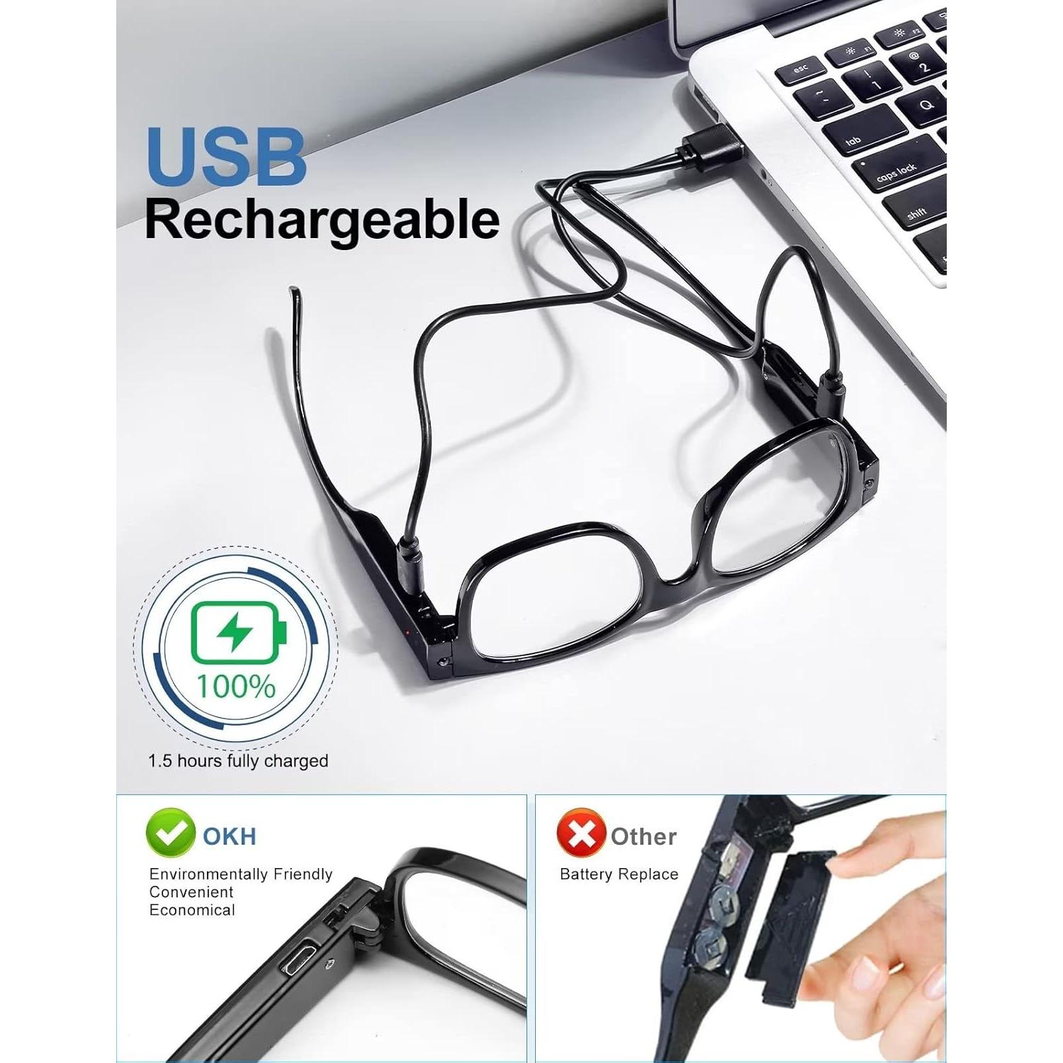 Gafas de lectura OKH con luces LED recargables USB