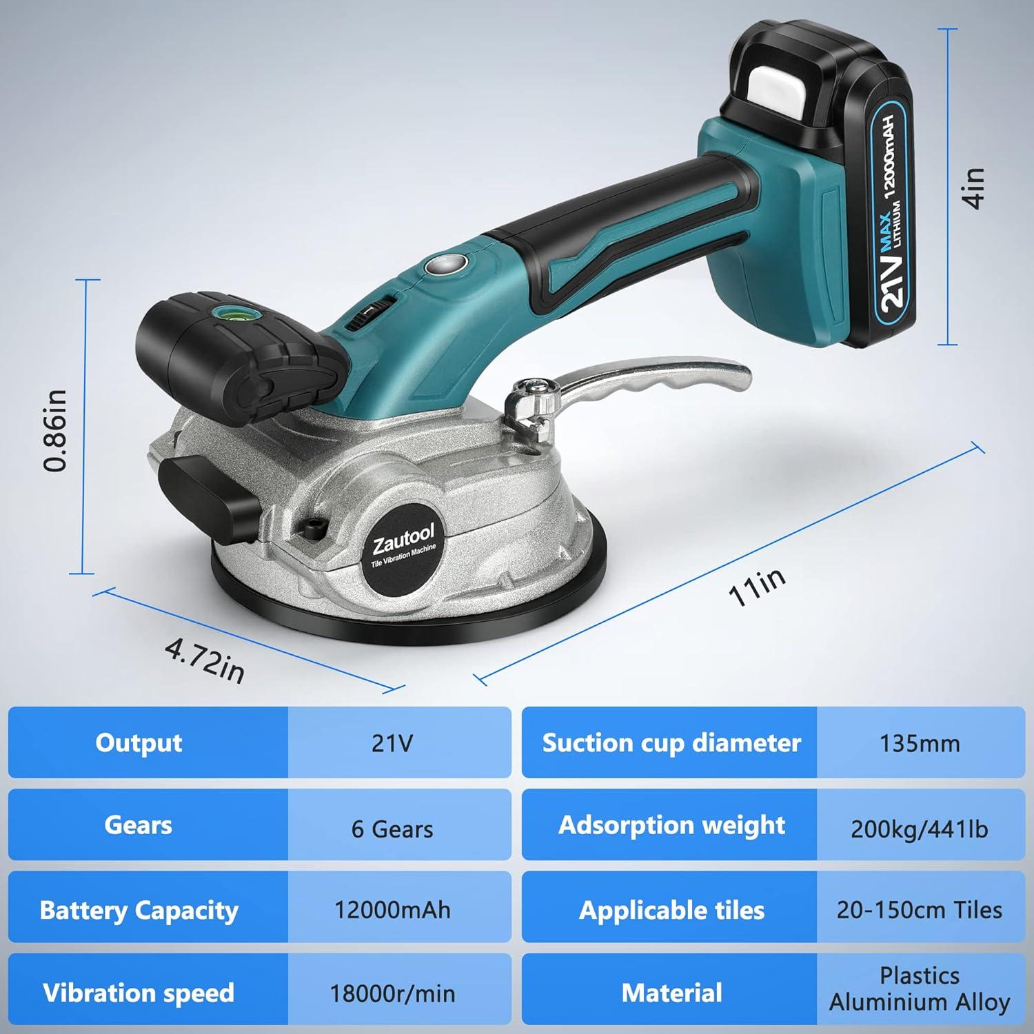 Máquina de Vibración de Azulejos Zautool 21V 12000mAh 18000 RPM