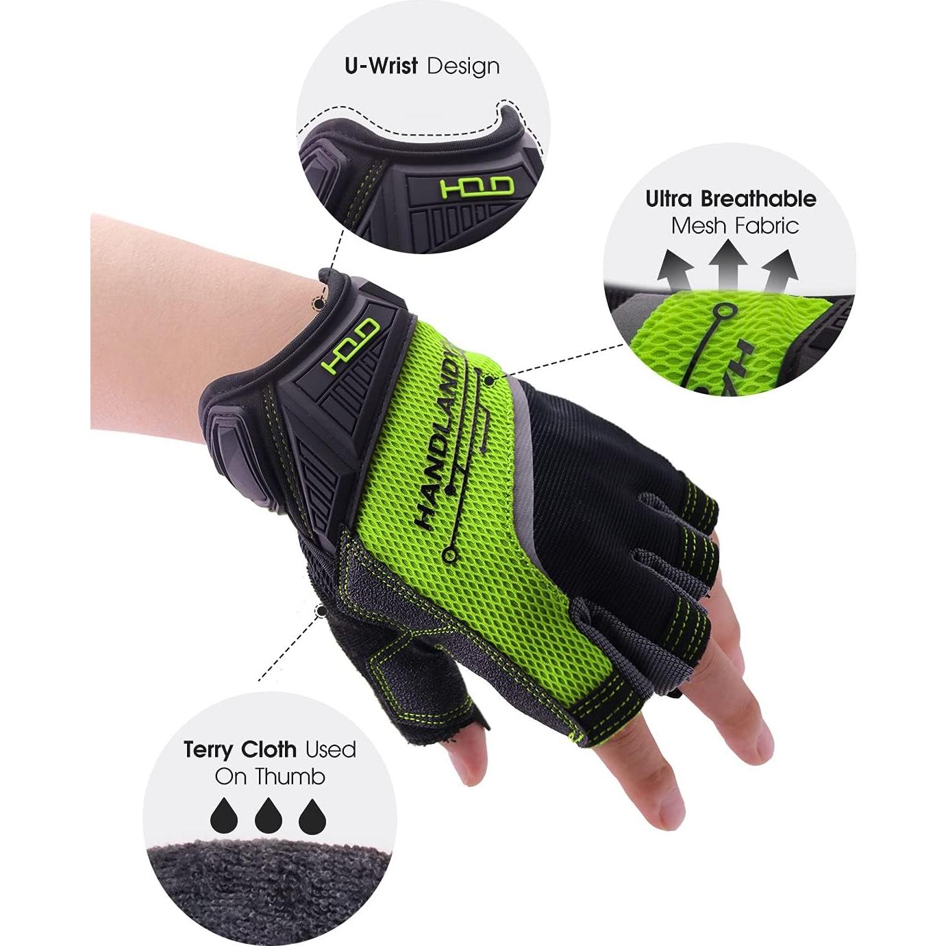 Guantes de Trabajo Sin Dedos HANDLANDY Verde Grande