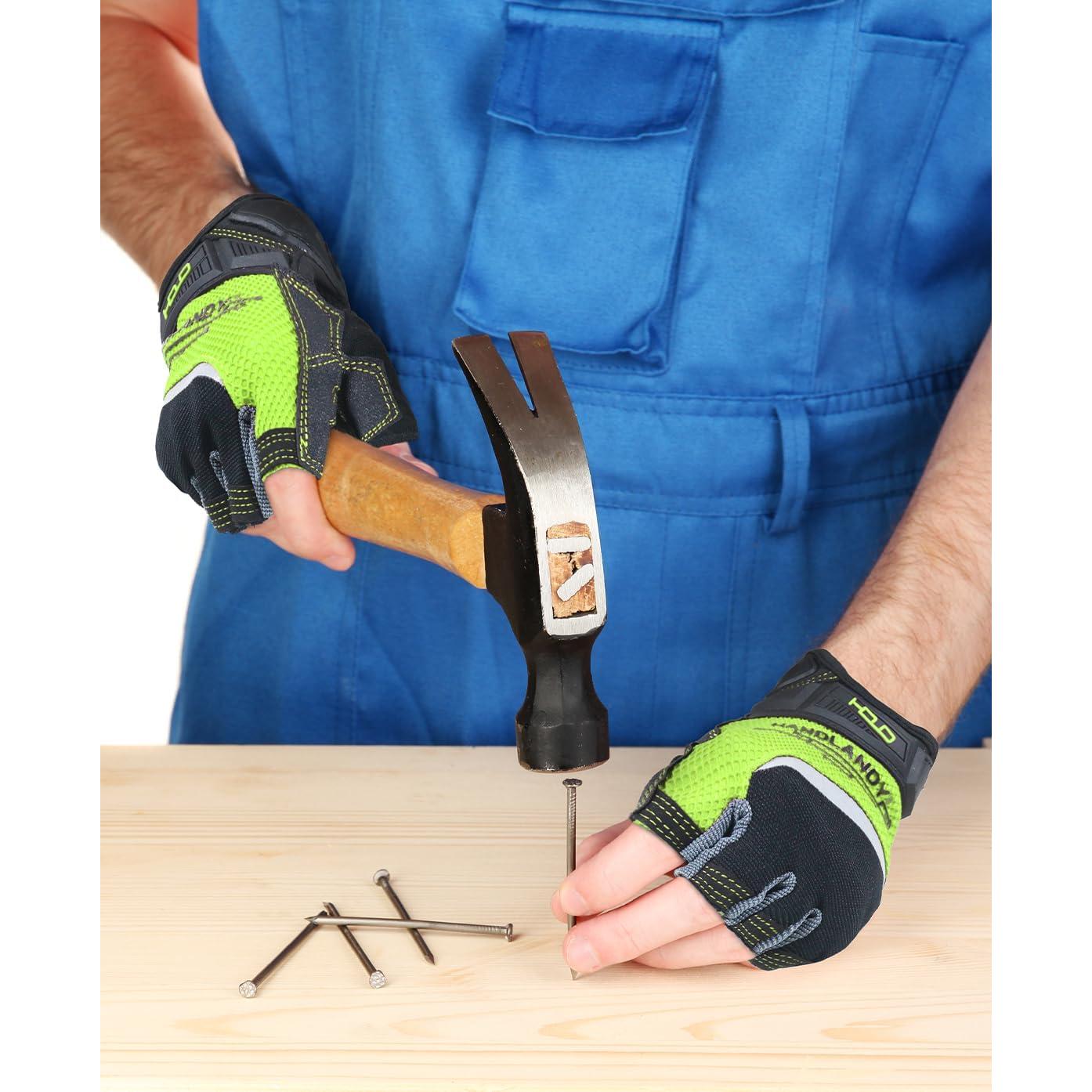 Guantes de Trabajo Sin Dedos HANDLANDY Verde Grande