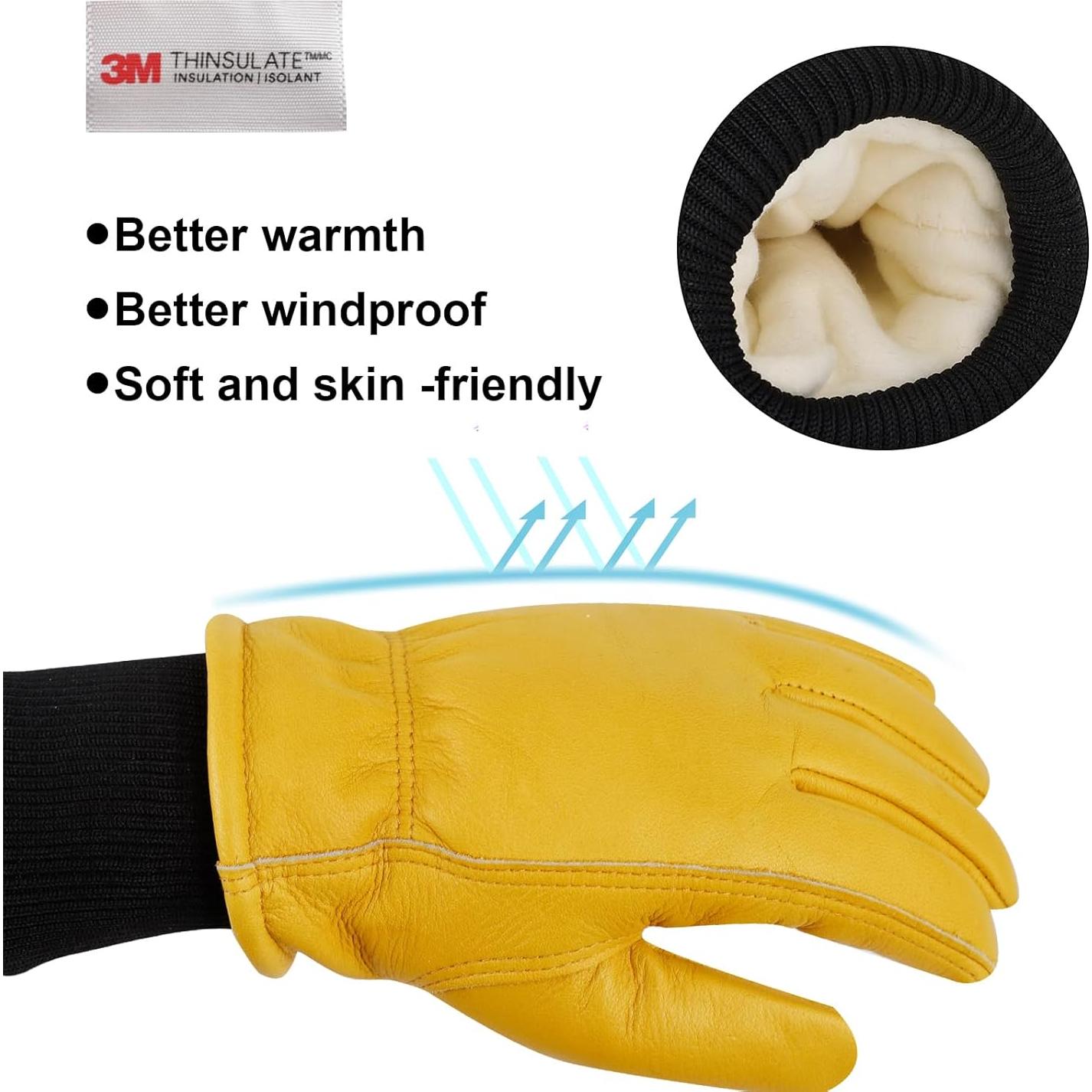 Guantes de trabajo DLY de cuero con aislamiento Thinsulate