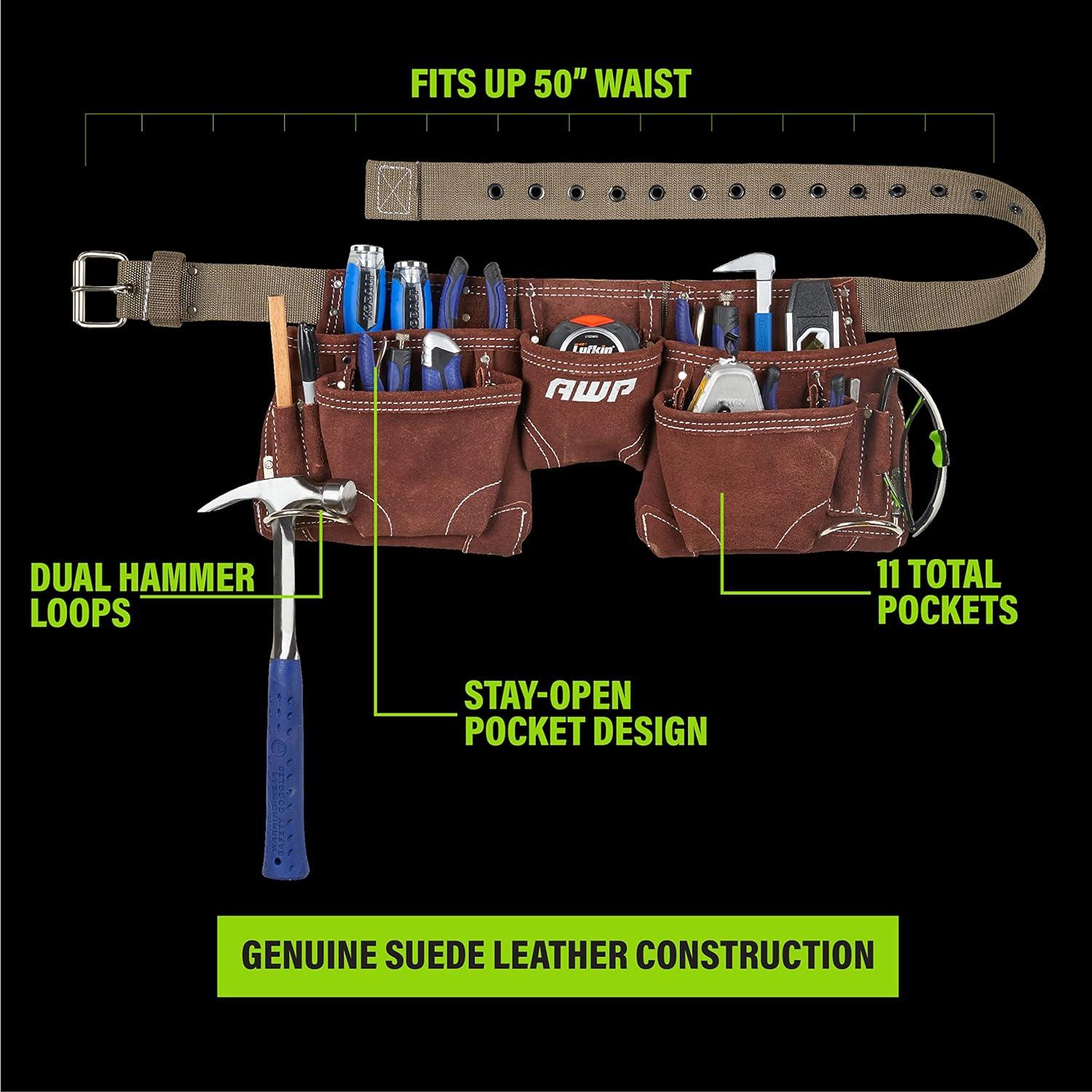Delantal de Herramientas AWP Cuero Suede 11 Bolsillos Marrón