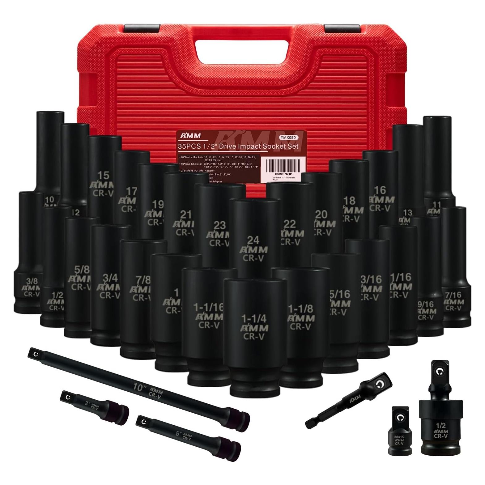 Juego de Enchufes de Impacto Profundo AMM 35 Piezas 1/2"