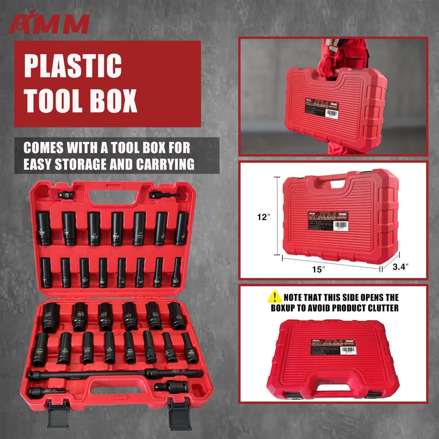 Juego de Enchufes de Impacto Profundo AMM 35 Piezas 1/2"