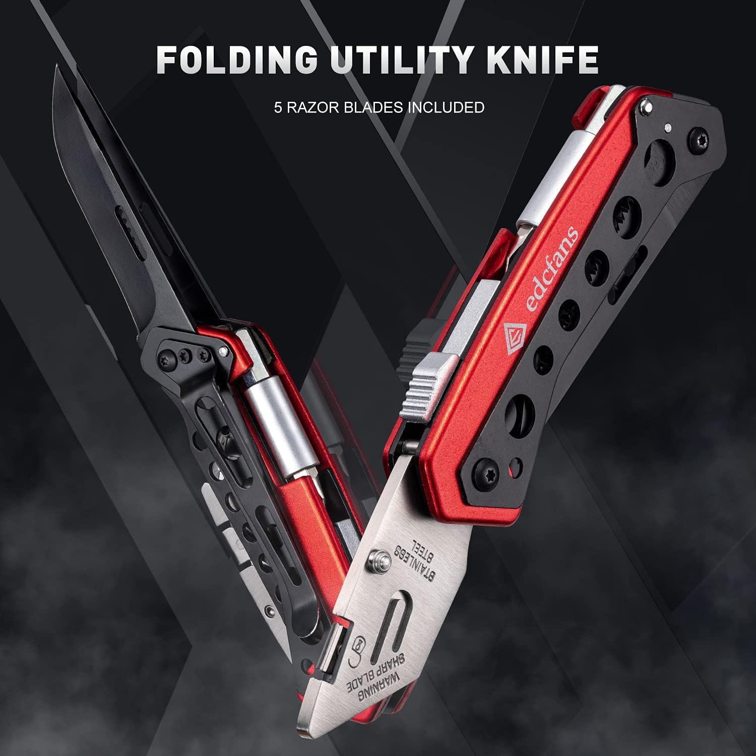 Cuchillo Utilitario Plegable EDC edcfans con 5 Cuchillas y Clip