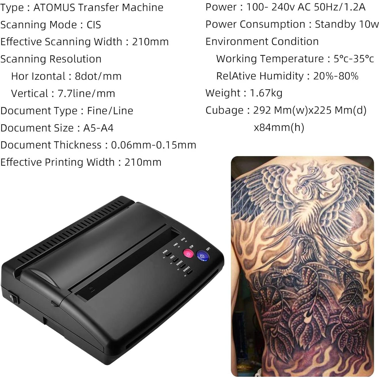 Máquina de Transferencia de Tatuajes ATOMUS 8008 Copiadora Térmica