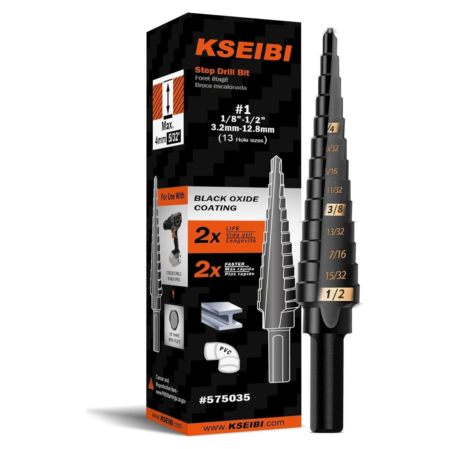 Broca Escalonada KSEIBI 575035 HSS 3 Planos 3-12 mm para Metal