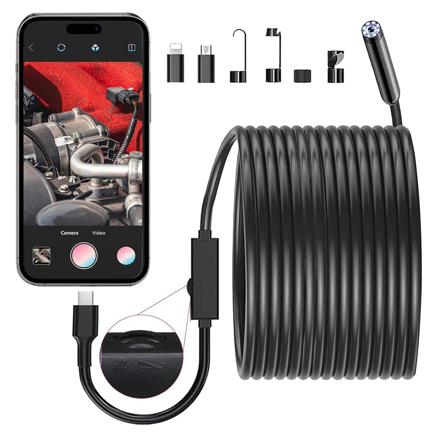 Cámara Endoscópica JSE 5M HD Impermeable 1920P con Luz LED