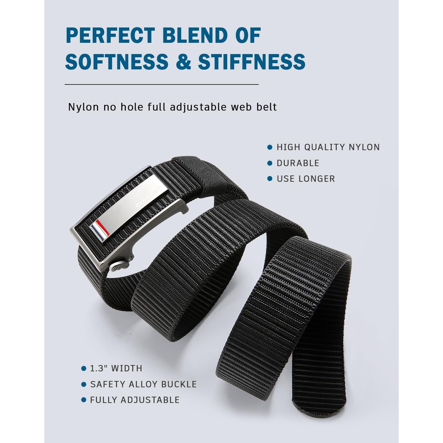 Cinturón de Golf FAIRWIN de Nylon Ajustable para Jeans Negro