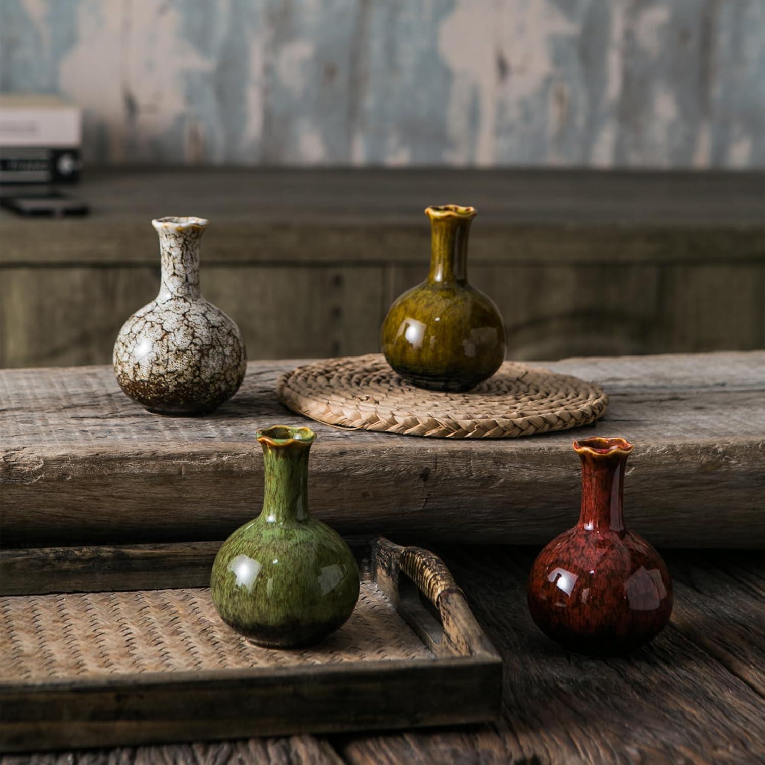 Juego de 4 Jarrones de Cerámica Esmaltados JOJUNO - 10.1cm