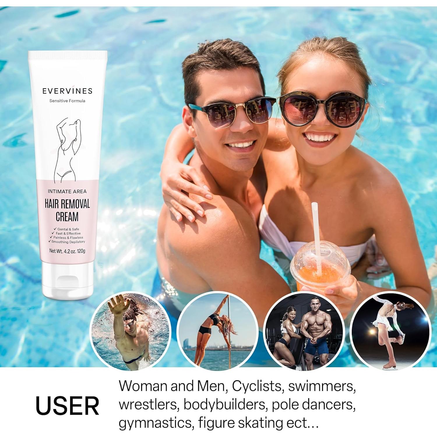 Hair Removal Cream for Women: Bikini Pubic & Intimate Areas Legs Arms Underarms - Fast Gentle Painless Depilatory with Scraper for Sensitive Skin at Home or Travel (4.2oz)