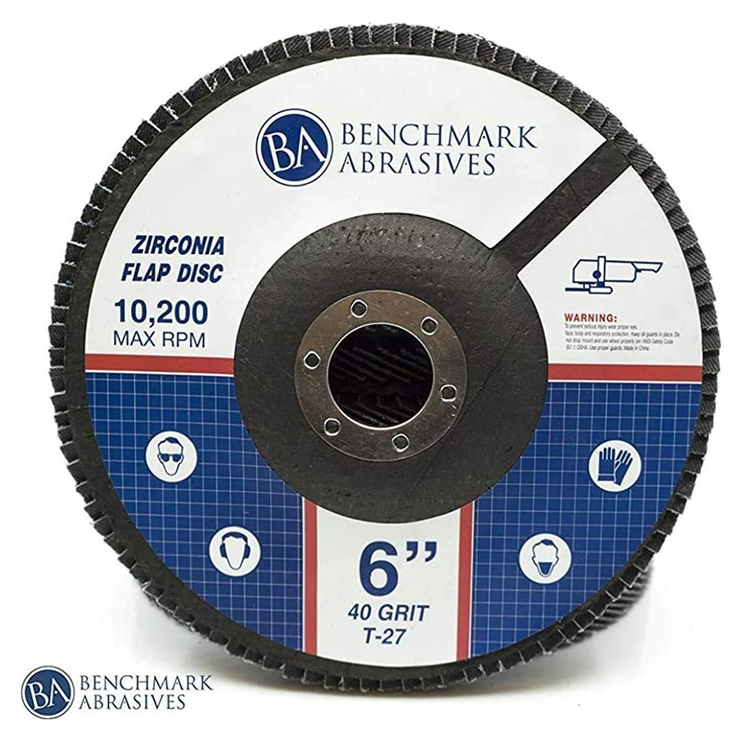 Benchmark Abrasives 6" x 7/8" Premium High Density Jumbo Zirconia Type 27 Flap Discs for Angle Grinder, 6 Inch Sanding Discs, Finishing, Deburring, Rust Removal - (10 Pack) 60 Grit