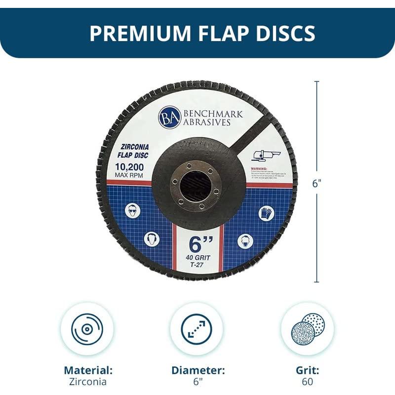 Benchmark Abrasives 6" x 7/8" Premium High Density Jumbo Zirconia Type 27 Flap Discs for Angle Grinder, 6 Inch Sanding Discs, Finishing, Deburring, Rust Removal - (10 Pack) 60 Grit