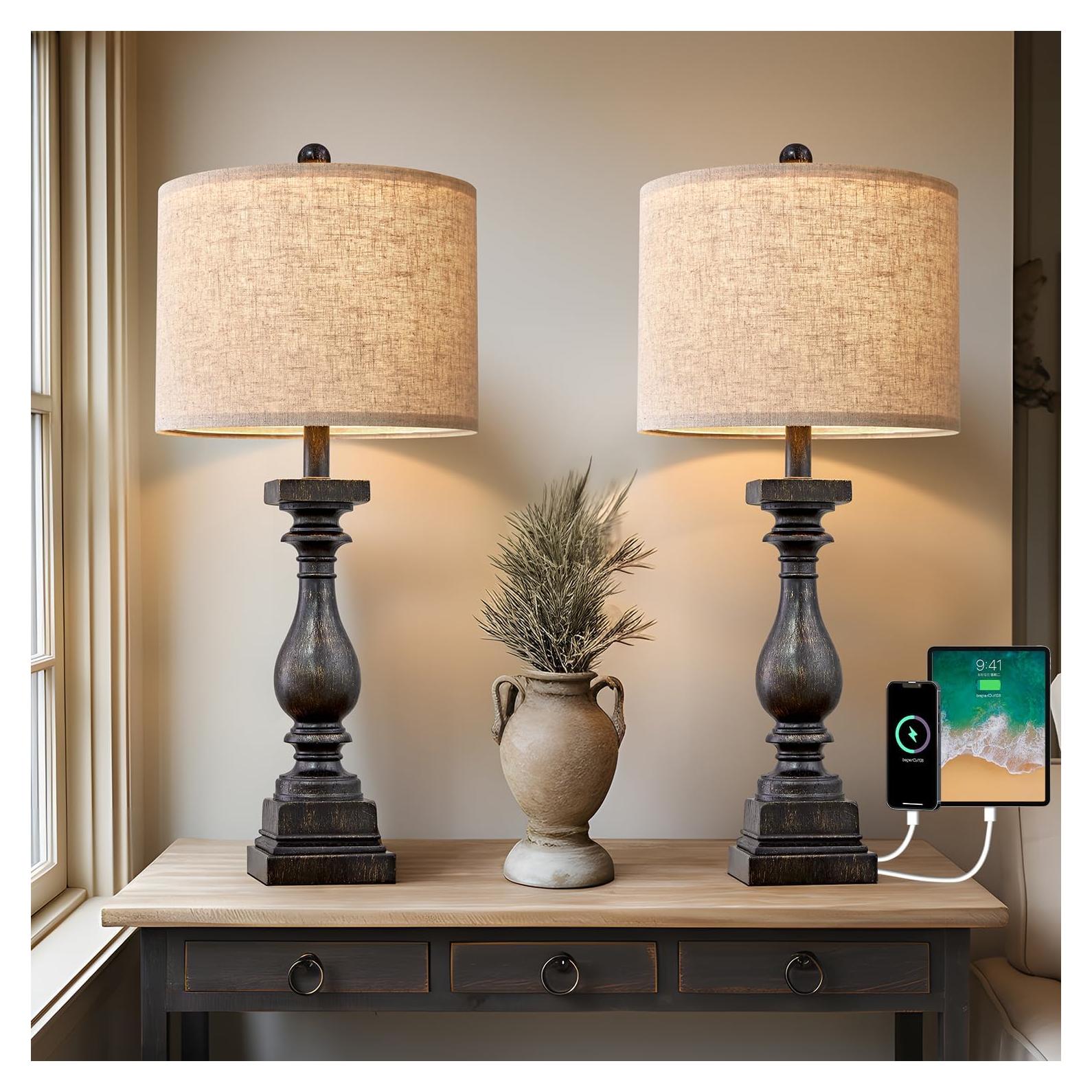 Lámpara de Mesa BOBOMOMO Juego de 2 Retro con USB