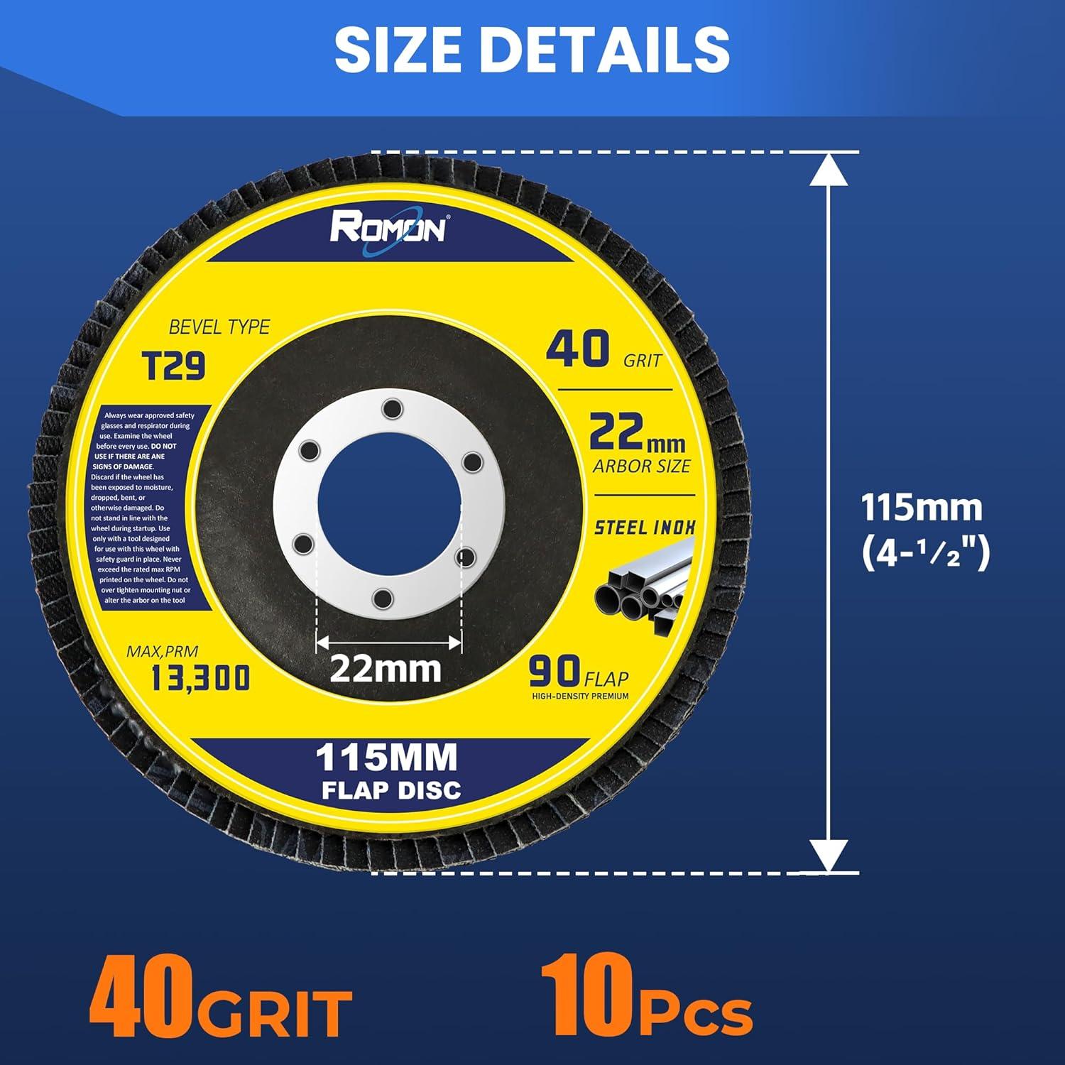 Discos de Aletas ROMON 40 Granos 115mm Paquete de 10