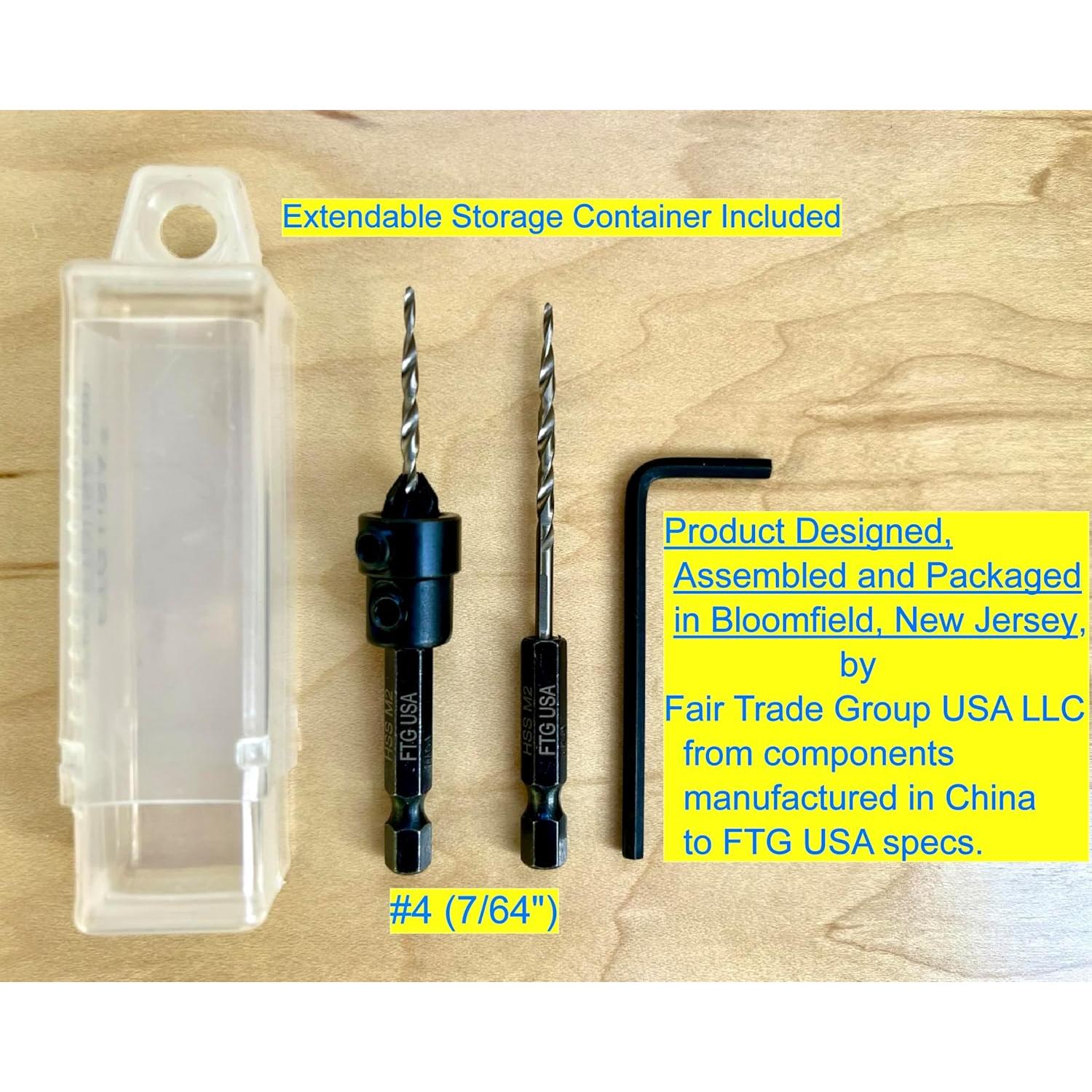 Conjunto de Brocas Avellanadoras FTG USA #4 Ajustable para Madera