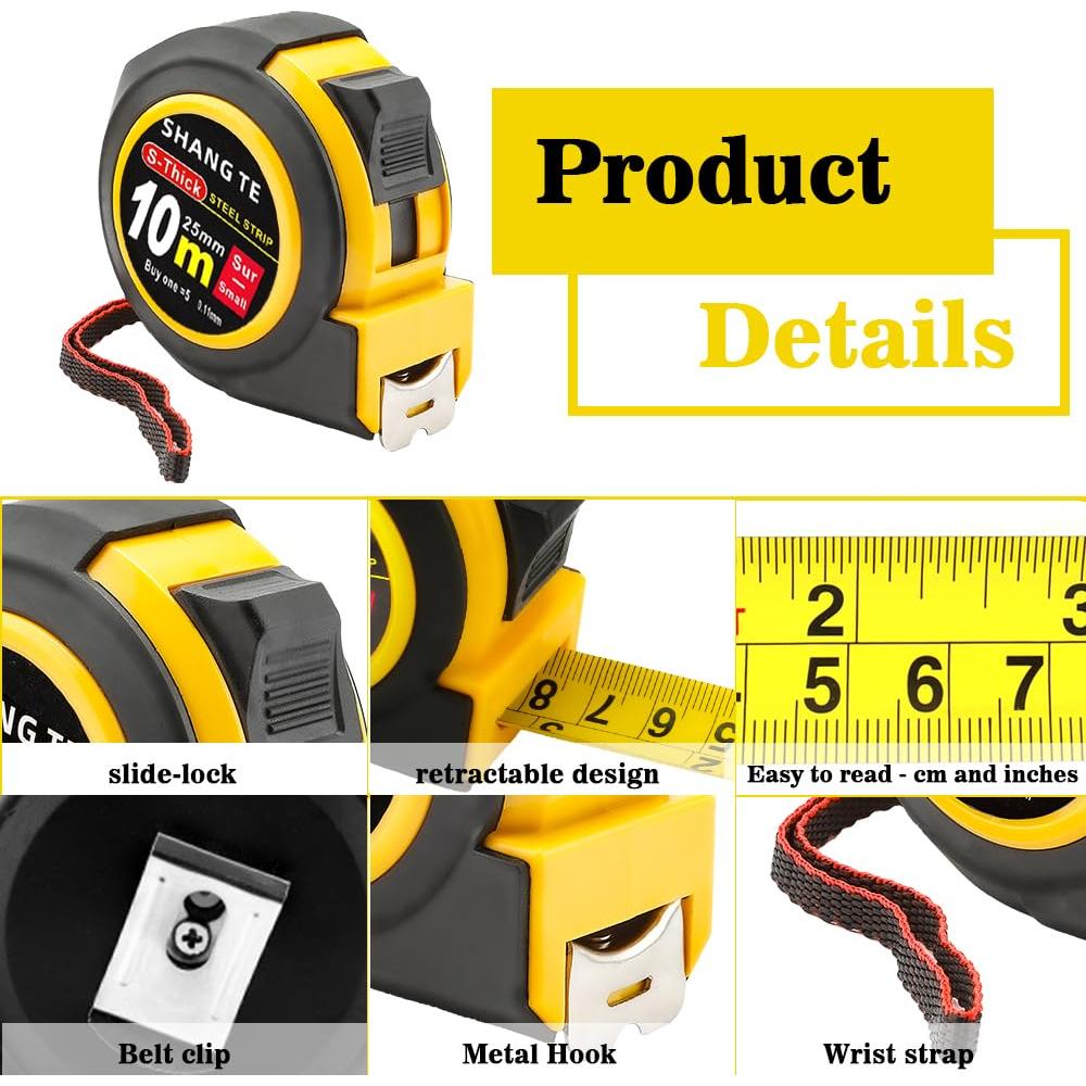 Cinta Métrica Retráctil Yicelerate 10 m con Bloqueo Manual