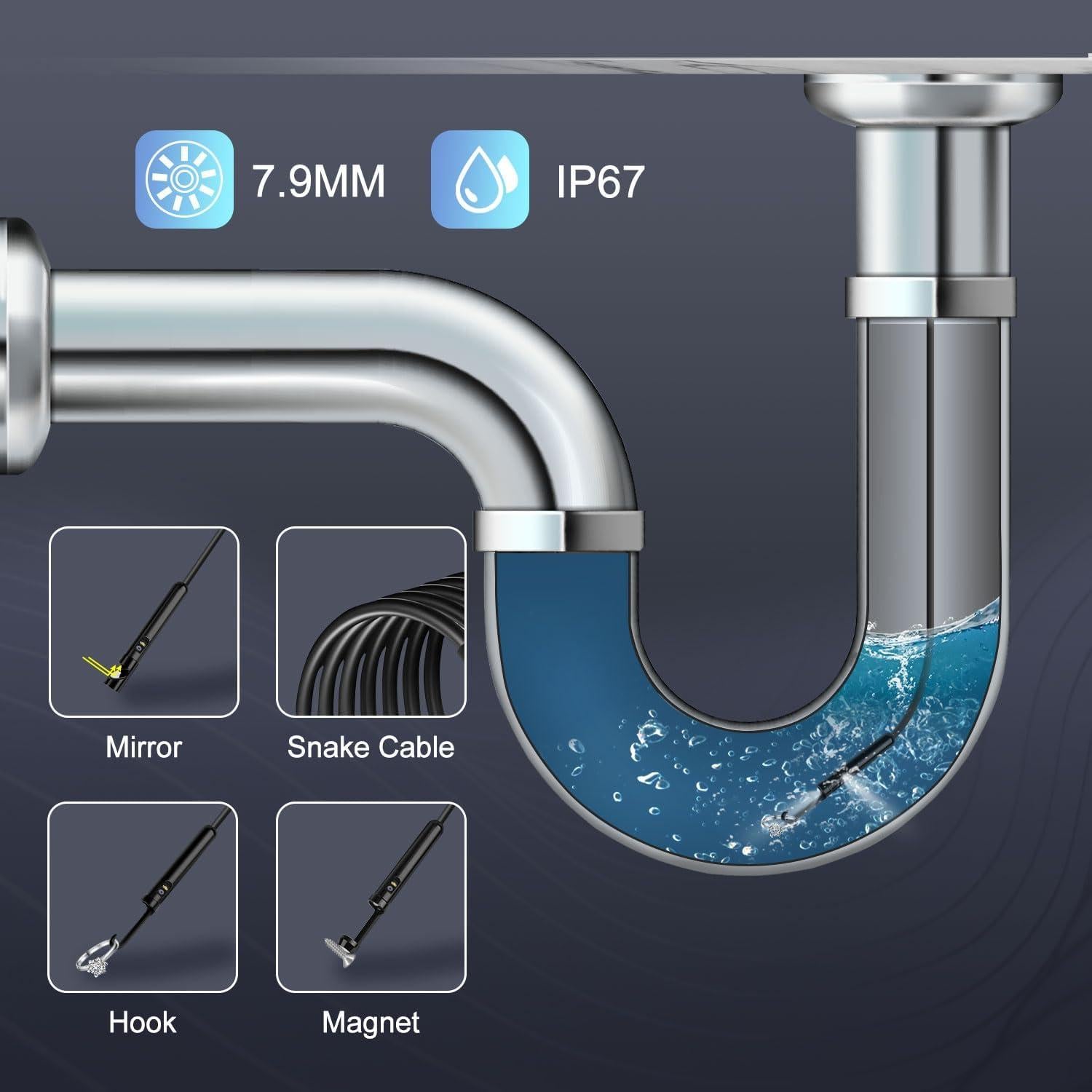 Cámara Endoscópica Doble Lente Pipirich 1920P HD 5.03m IP67