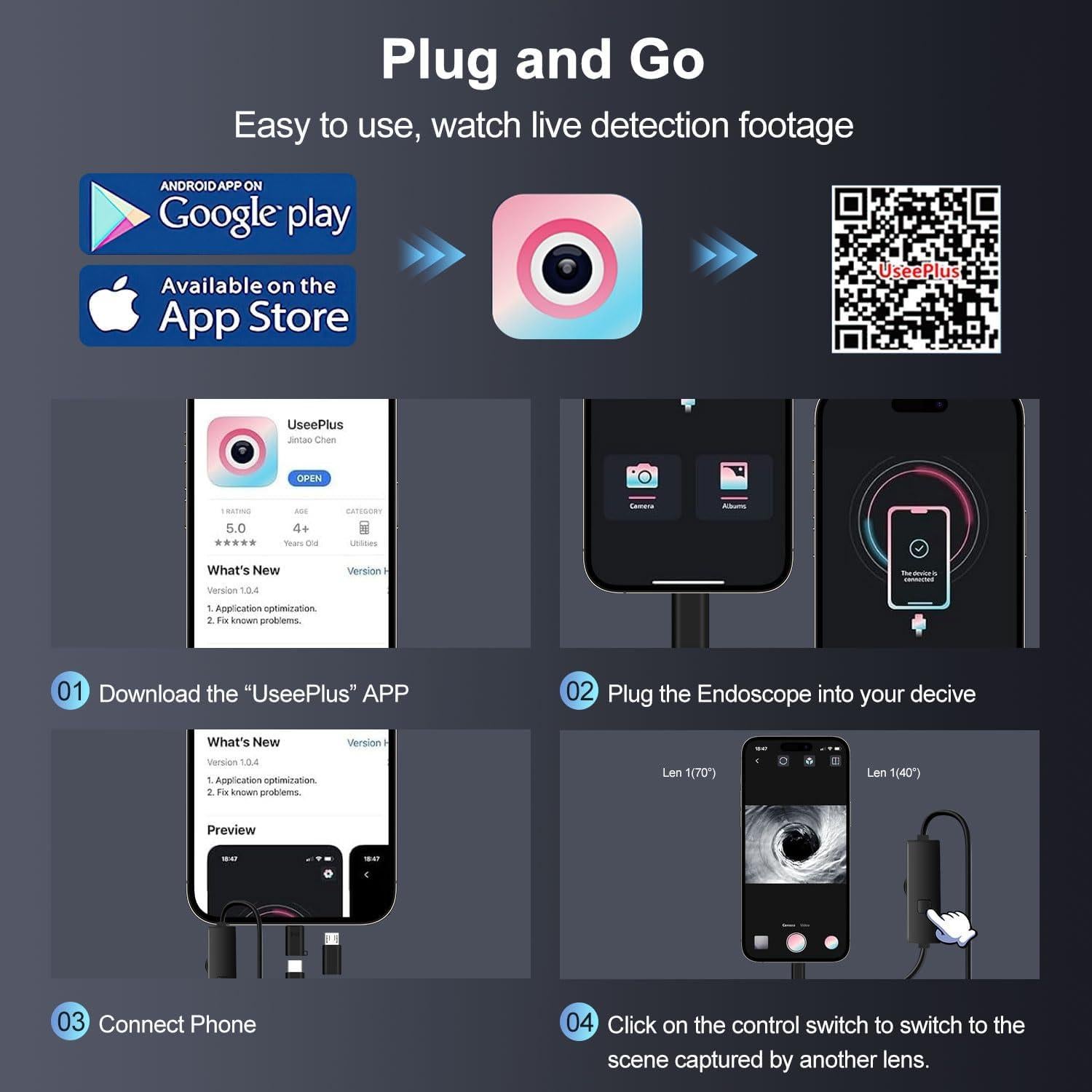 Cámara Endoscópica Doble Lente Pipirich 1920P HD 5.03m IP67