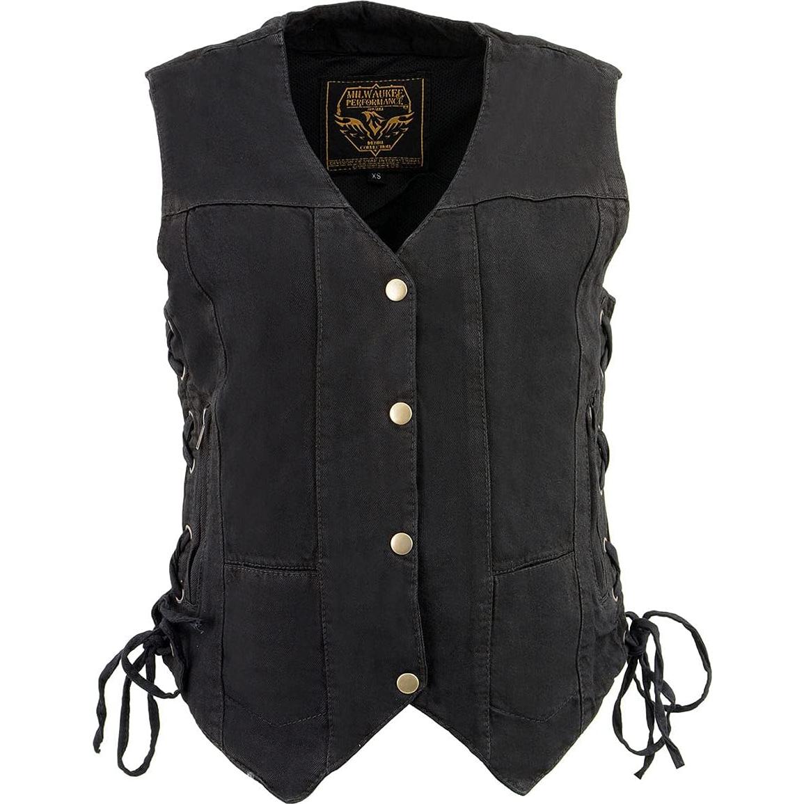 Chaleco de mezclilla negro Milwaukee Leather MDL4020 6 bolsillos