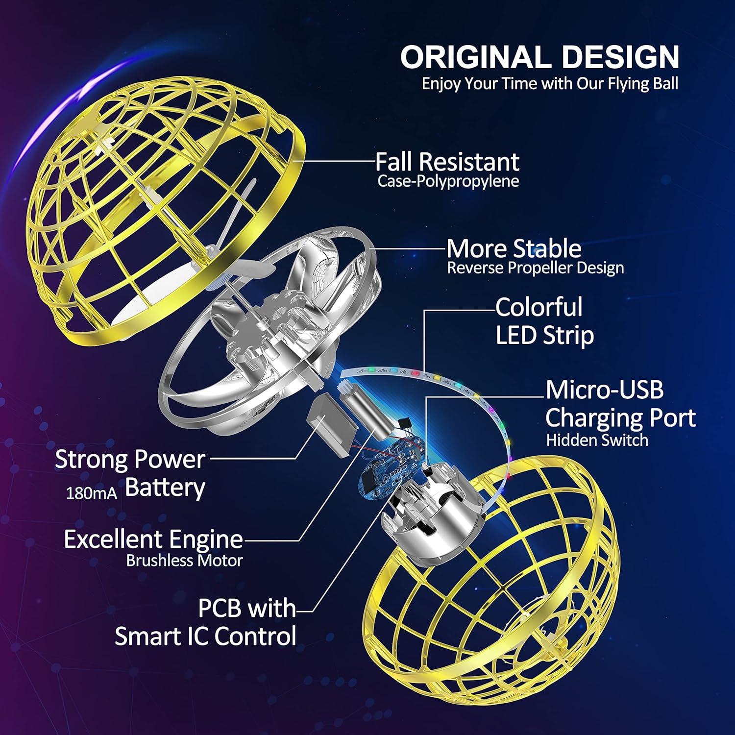 LEMATRIX Mini Drone Volador Orb Dorado 7.6 cm para Niños