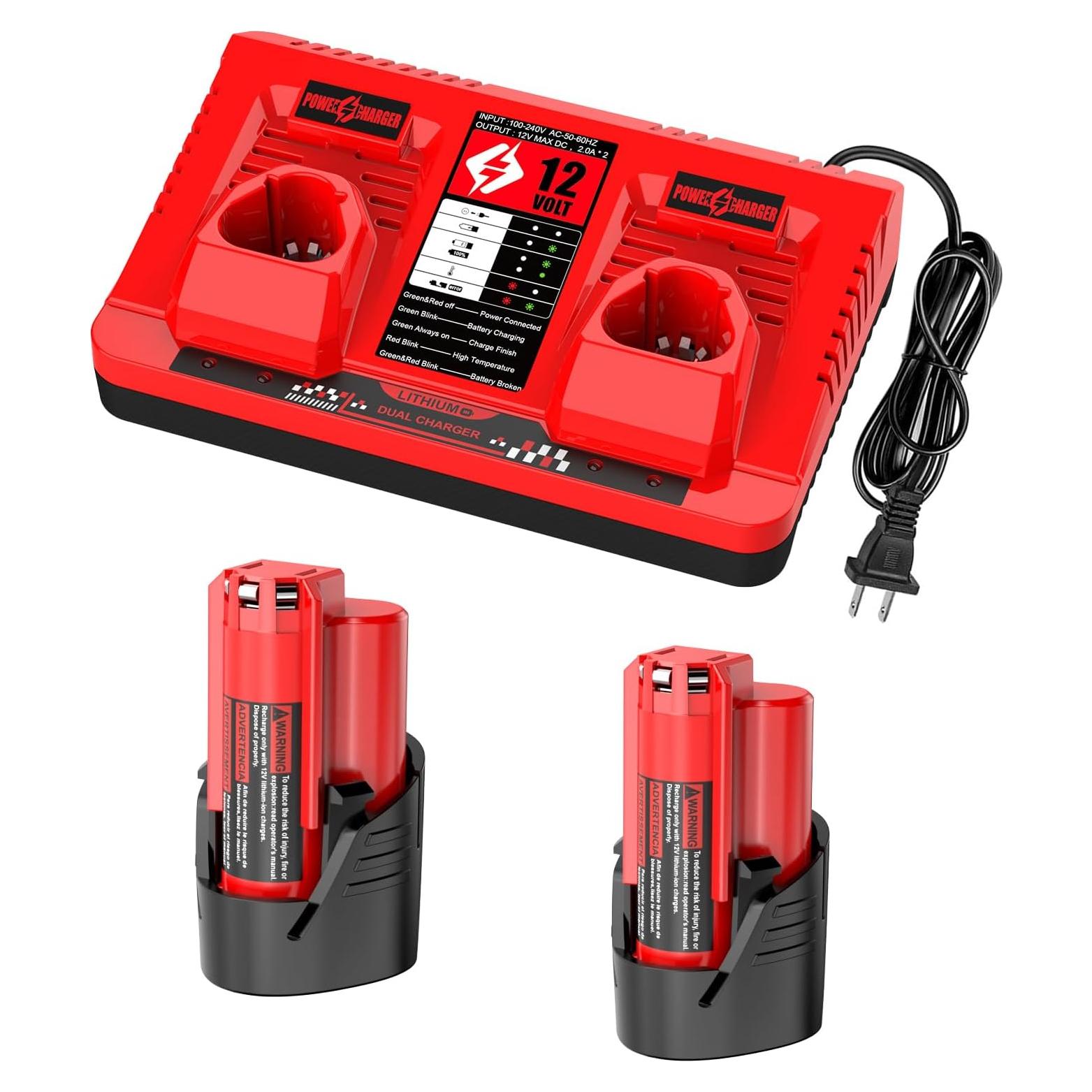 Energup 2Pack Batería 12V 3.5Ah + Cargador Dual Milwaukee
