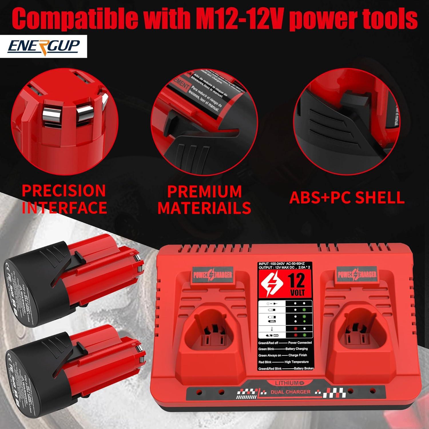 Energup 2Pack Batería 12V 3.5Ah + Cargador Dual Milwaukee