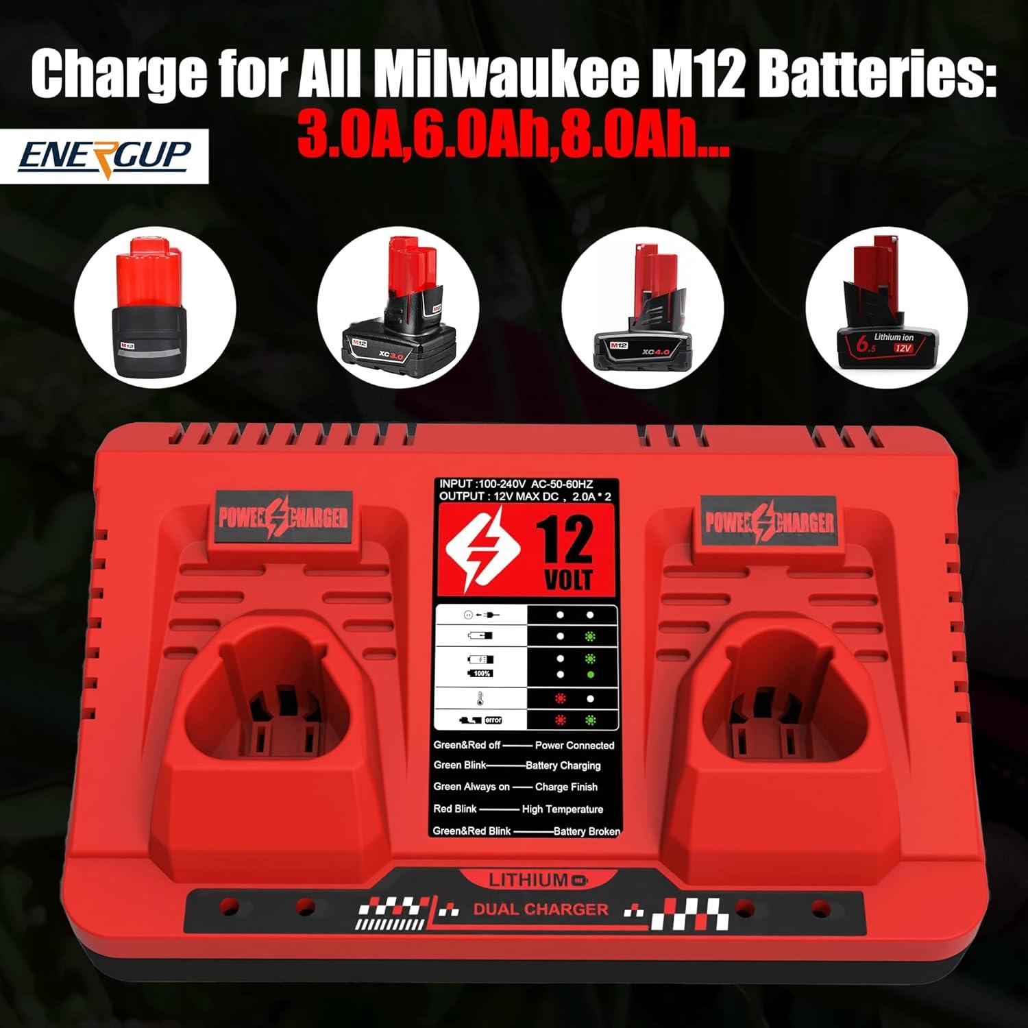Energup 2Pack Batería 12V 3.5Ah + Cargador Dual Milwaukee