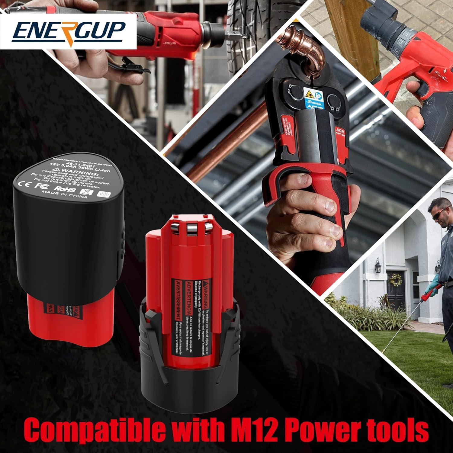 Energup 2Pack Batería 12V 3.5Ah + Cargador Dual Milwaukee